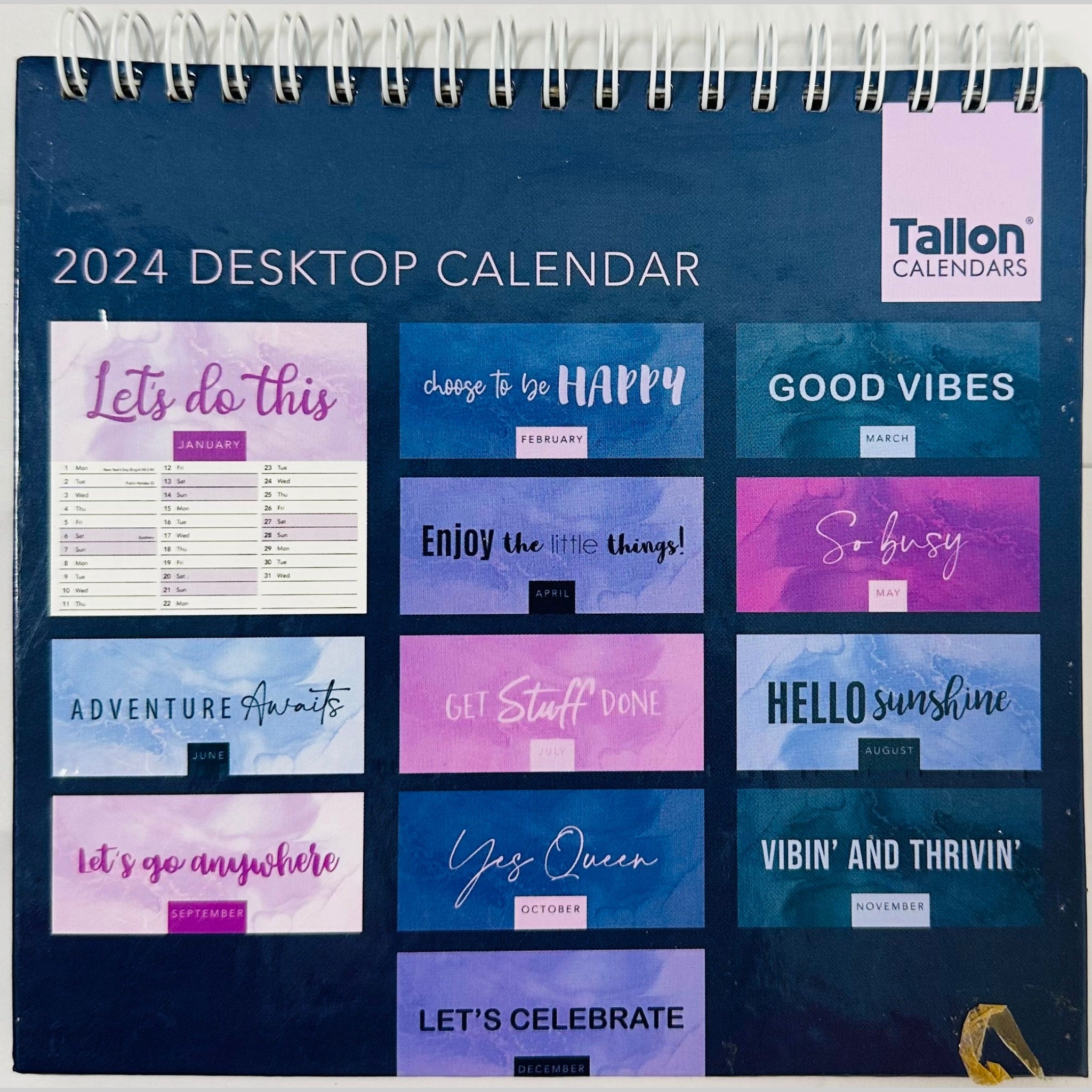 Beclen Harp 2024 Month to View Flip Over Desk Top Calendar Positive Thoughts Quotes Home Office Work Top Planner