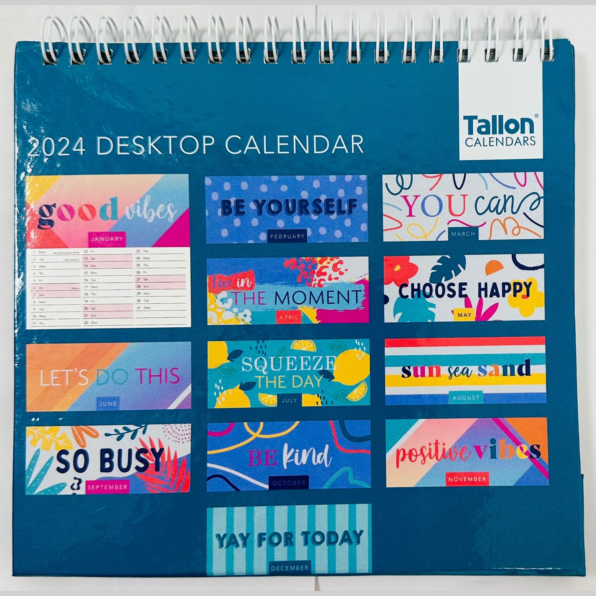Beclen Harp 2024 Month to View Flip Over Desk Top Calendar Positive Thoughts Quotes Home Office Work Top Planner