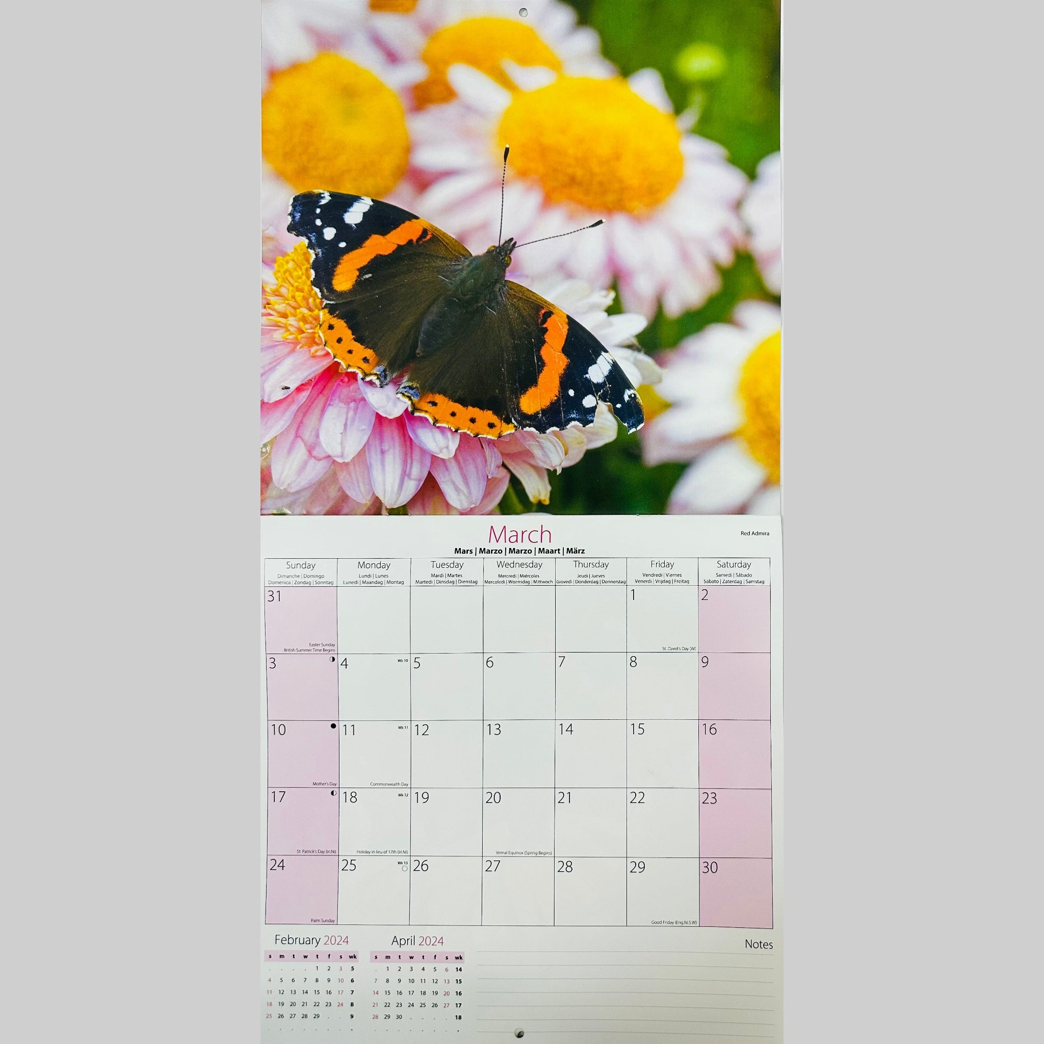 Beclen Harp 2024 One Month To View Photographic Wall Hanging Home Office Calendar Planner With Postal Envelope Butterflies Bees