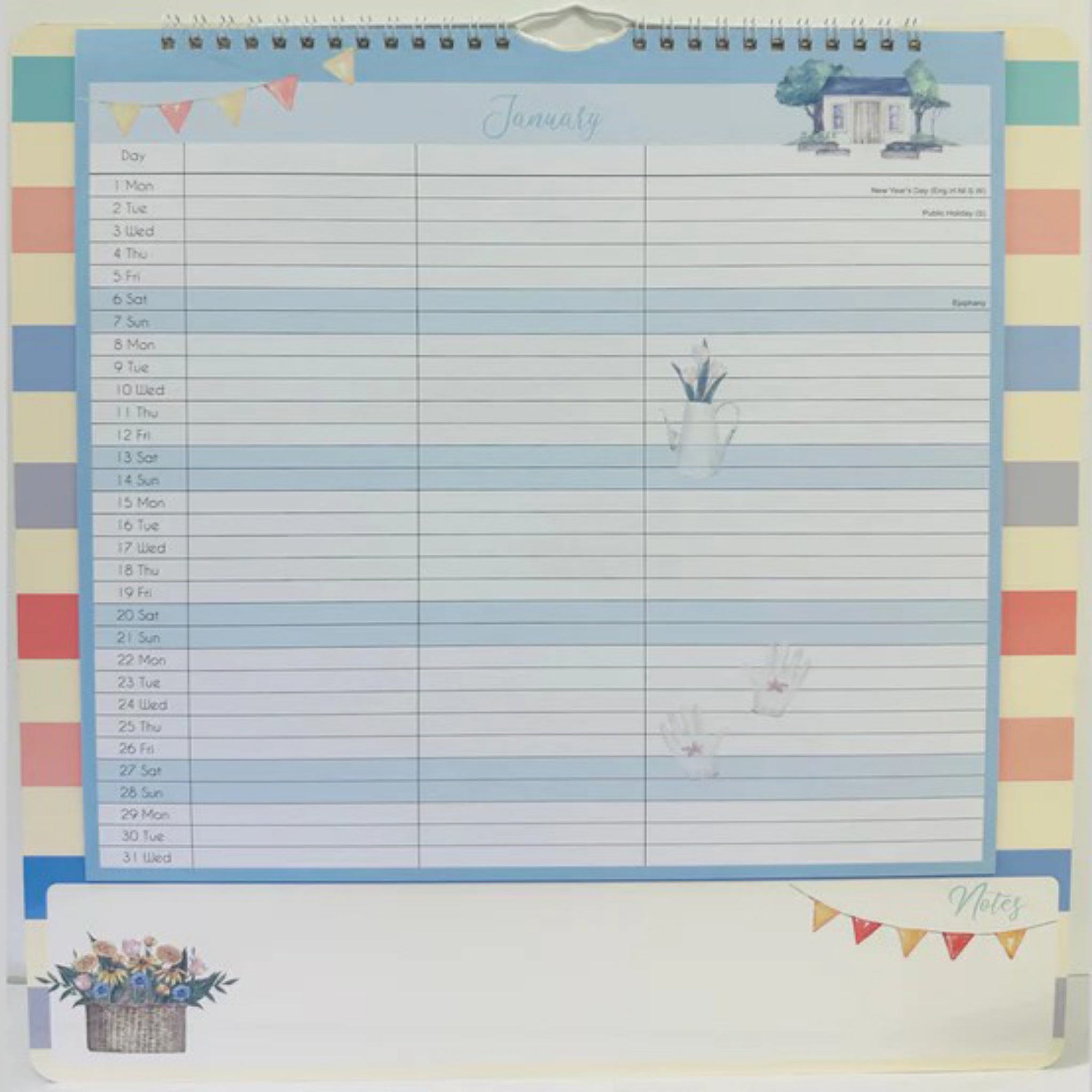 Beclen Harp 2024 MTV/ Month To View Family Organiser Planner For Me, You And The Kids / 3 Column Planner With Memo Board & Pen