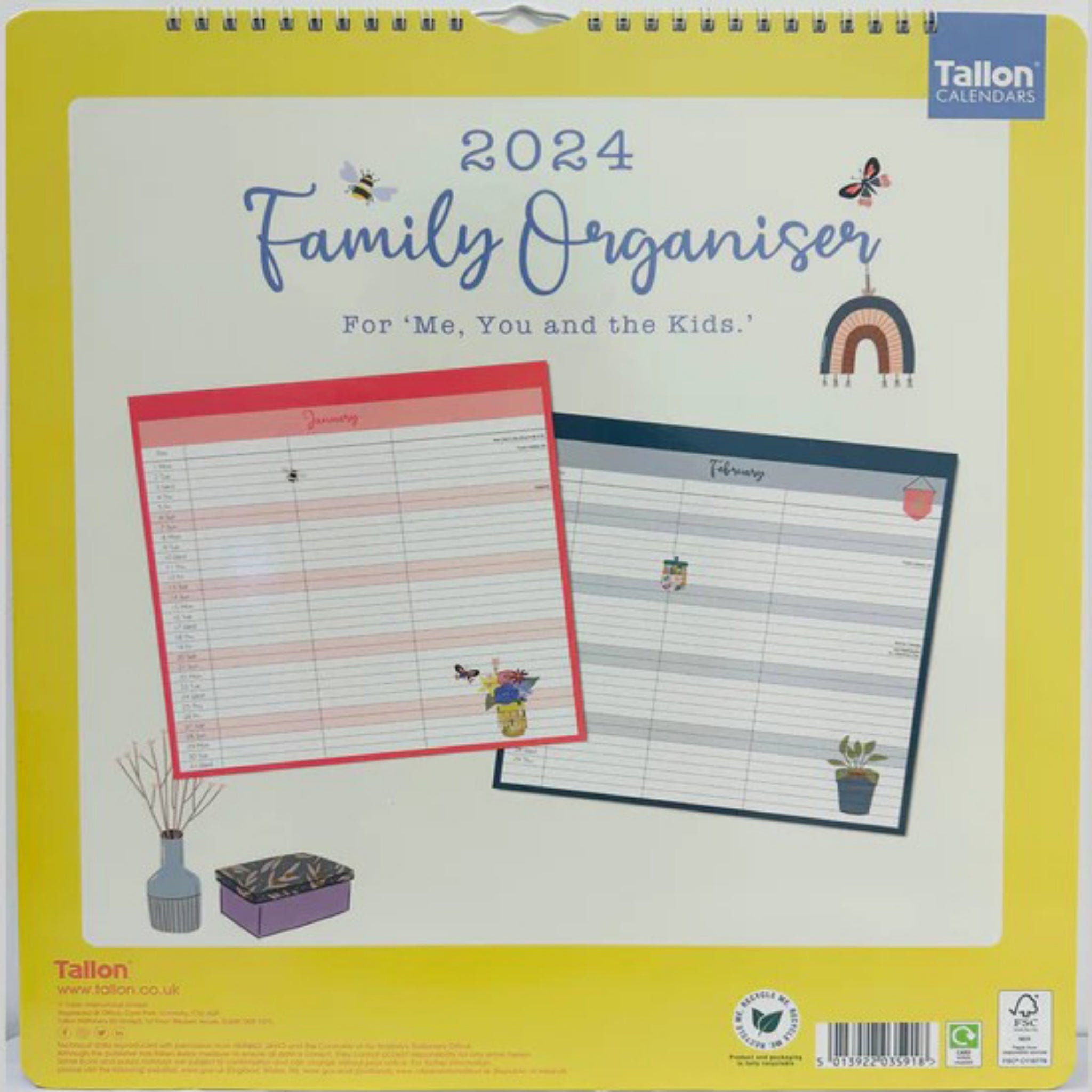 Beclen Harp 2024 MTV/ Month To View Family Organiser Planner For Me, You And The Kids / 3 Column Planner With Memo Board & Pen