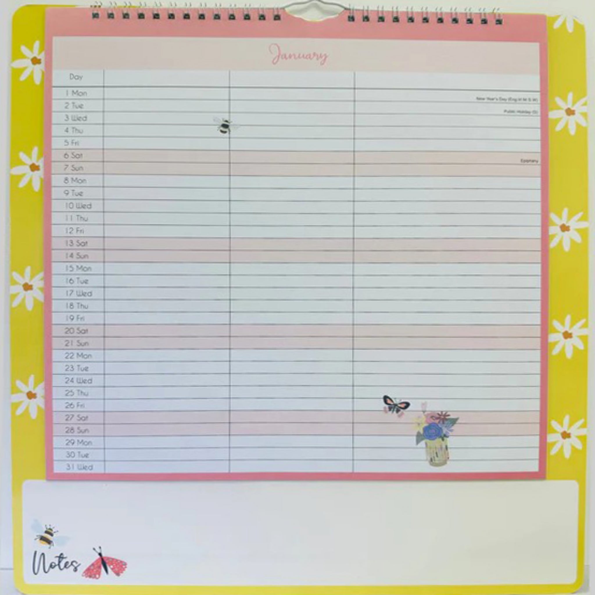 Beclen Harp 2024 MTV/ Month To View Family Organiser Planner For Me, You And The Kids / 3 Column Planner With Memo Board & Pen
