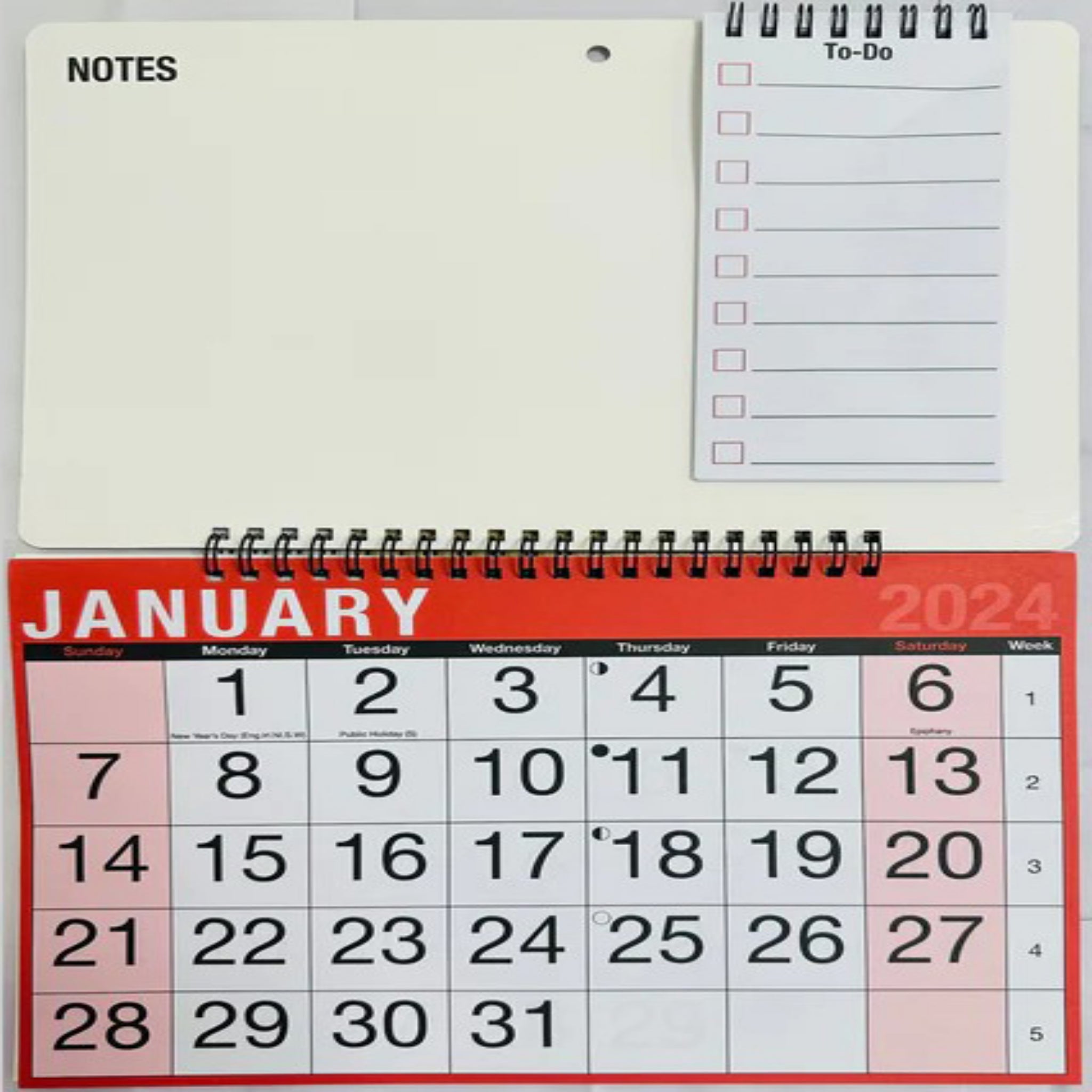 Beclen Harp 2024 MTV/ Month To View Drywipe Memo Board, Pen & To Do List With Spiral Calendar & Easy View Month Red & Black