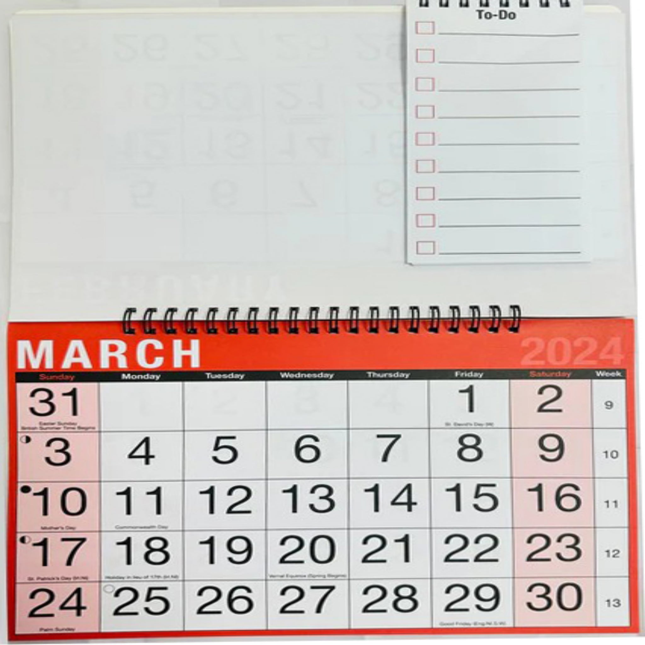 Beclen Harp 2024 MTV/ Month To View Drywipe Memo Board, Pen & To Do List With Spiral Calendar & Easy View Month Red & Black