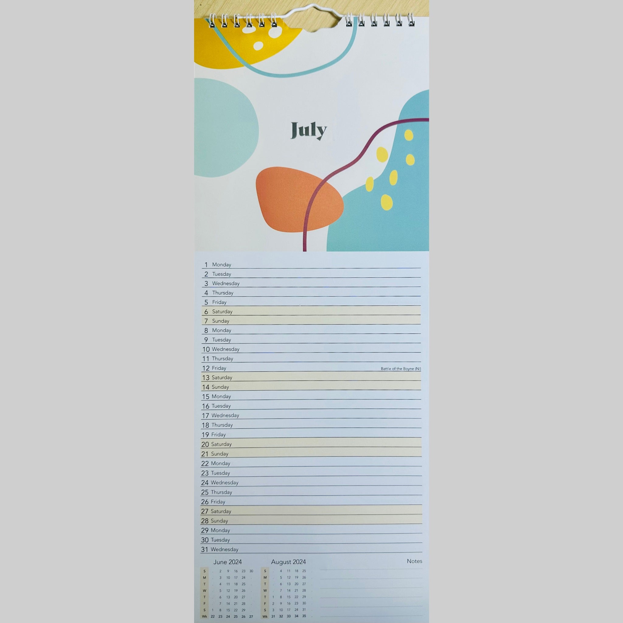 Beclen Harp Super Slim Month to View Spiral Bound Hanging Wall Calendar Home Office 2024 Enjoy The Little Things, You've Got This, Teddies, Jungle Vibes