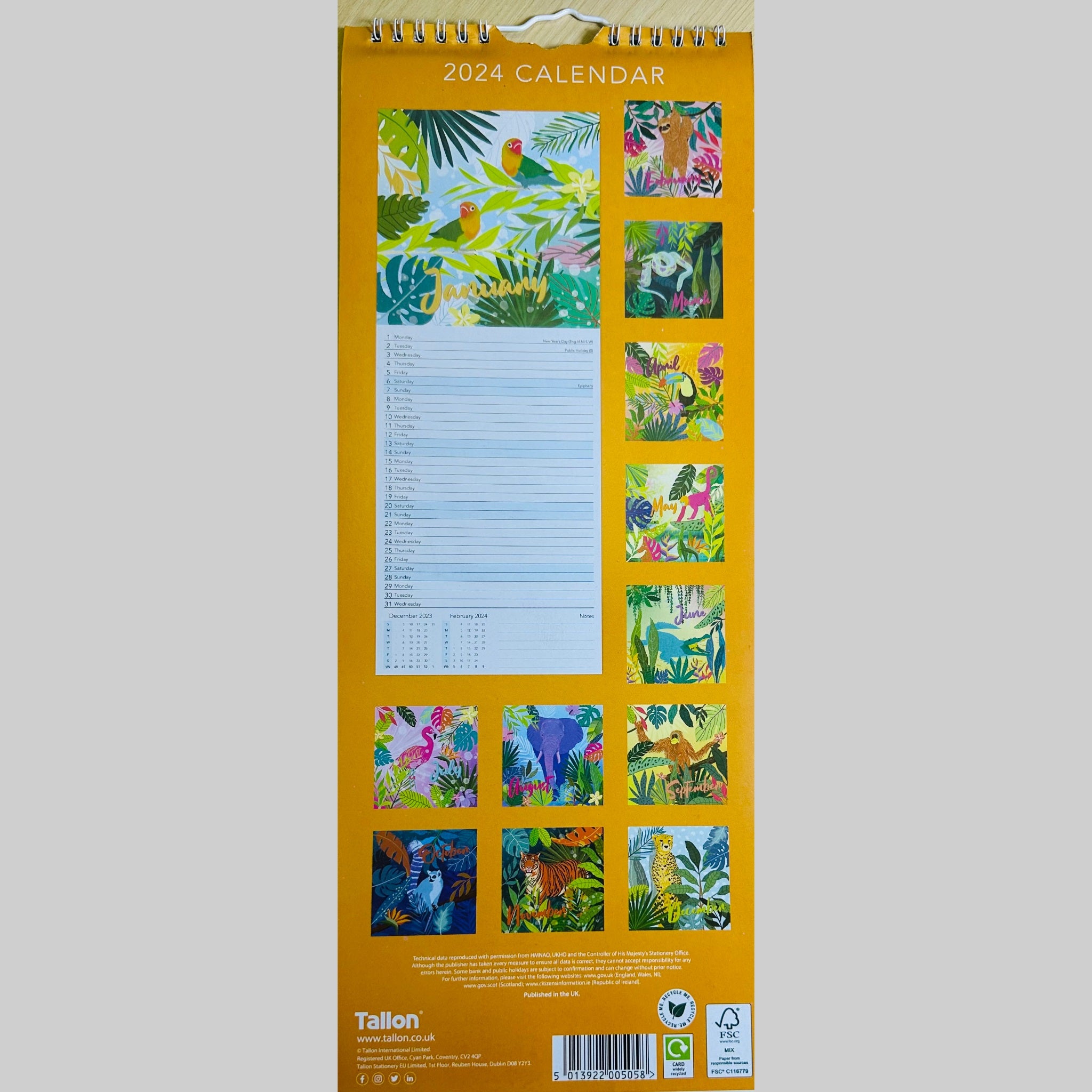 Beclen Harp Super Slim Month to View Spiral Bound Hanging Wall Calendar Home Office 2024 Enjoy The Little Things, You've Got This, Teddies, Jungle Vibes