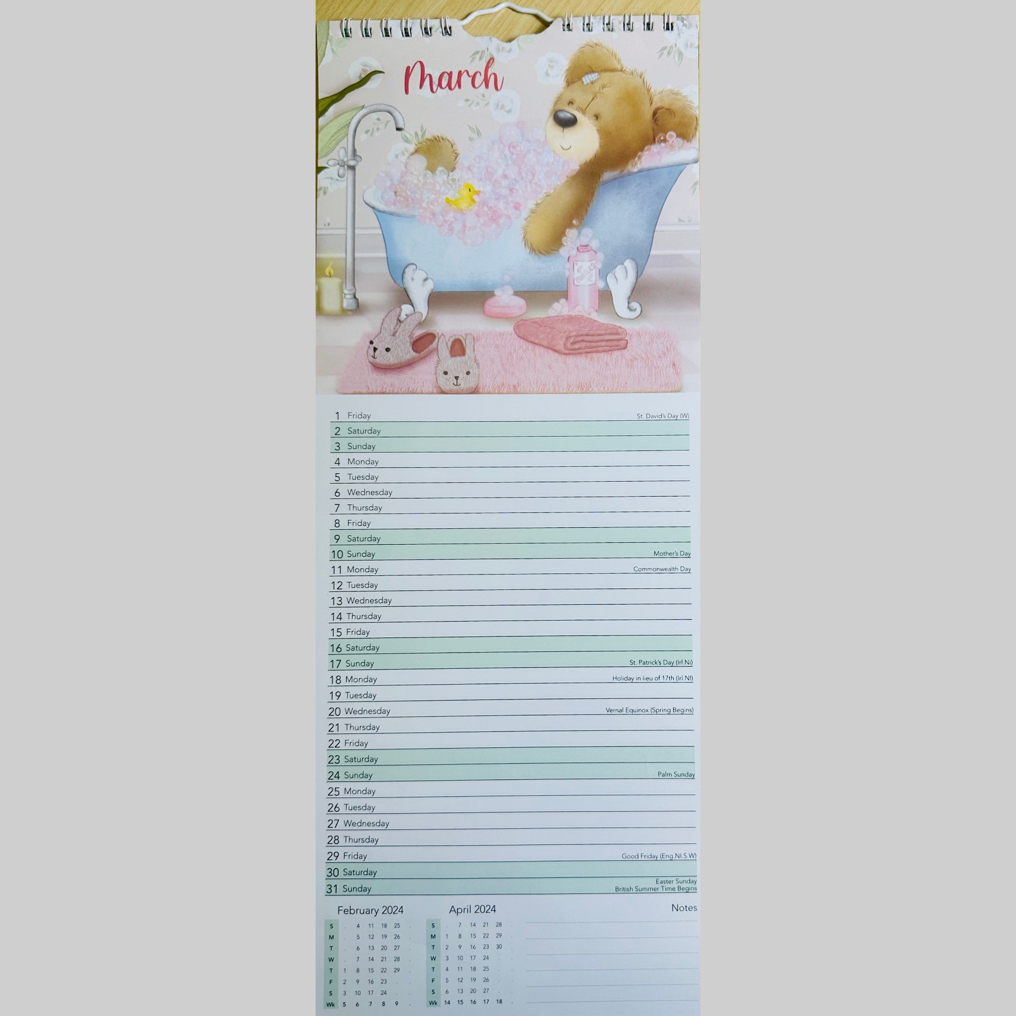 Beclen Harp Super Slim Month to View Spiral Bound Hanging Wall Calendar Home Office 2024 Enjoy The Little Things, You've Got This, Teddies, Jungle Vibes