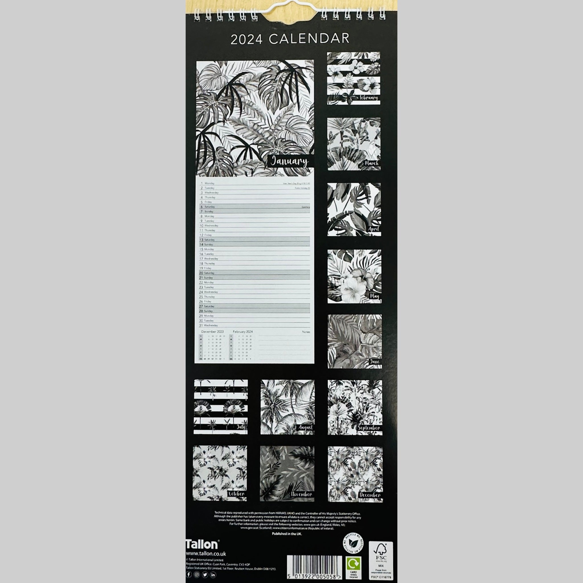 Beclen Harp Super Slim Month to View Spiral Bound Hanging Wall Calendar Home Office 2024 Enjoy The Little Things, You've Got This, Teddies, Jungle Vibes