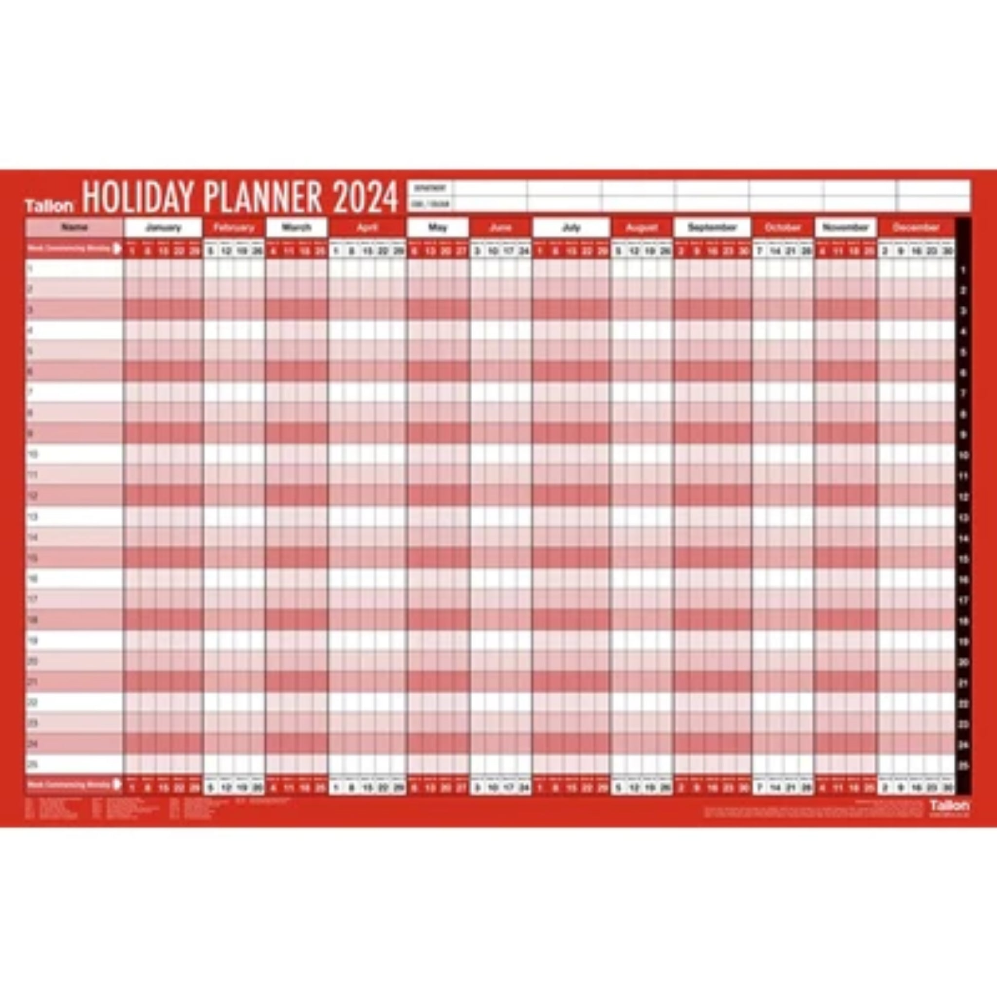 Beclen Harp 2024 A1 Large Staff Holiday Year Wall Planner Calendar With Pen And Sticker/ Easy To View/ Week Commencing
