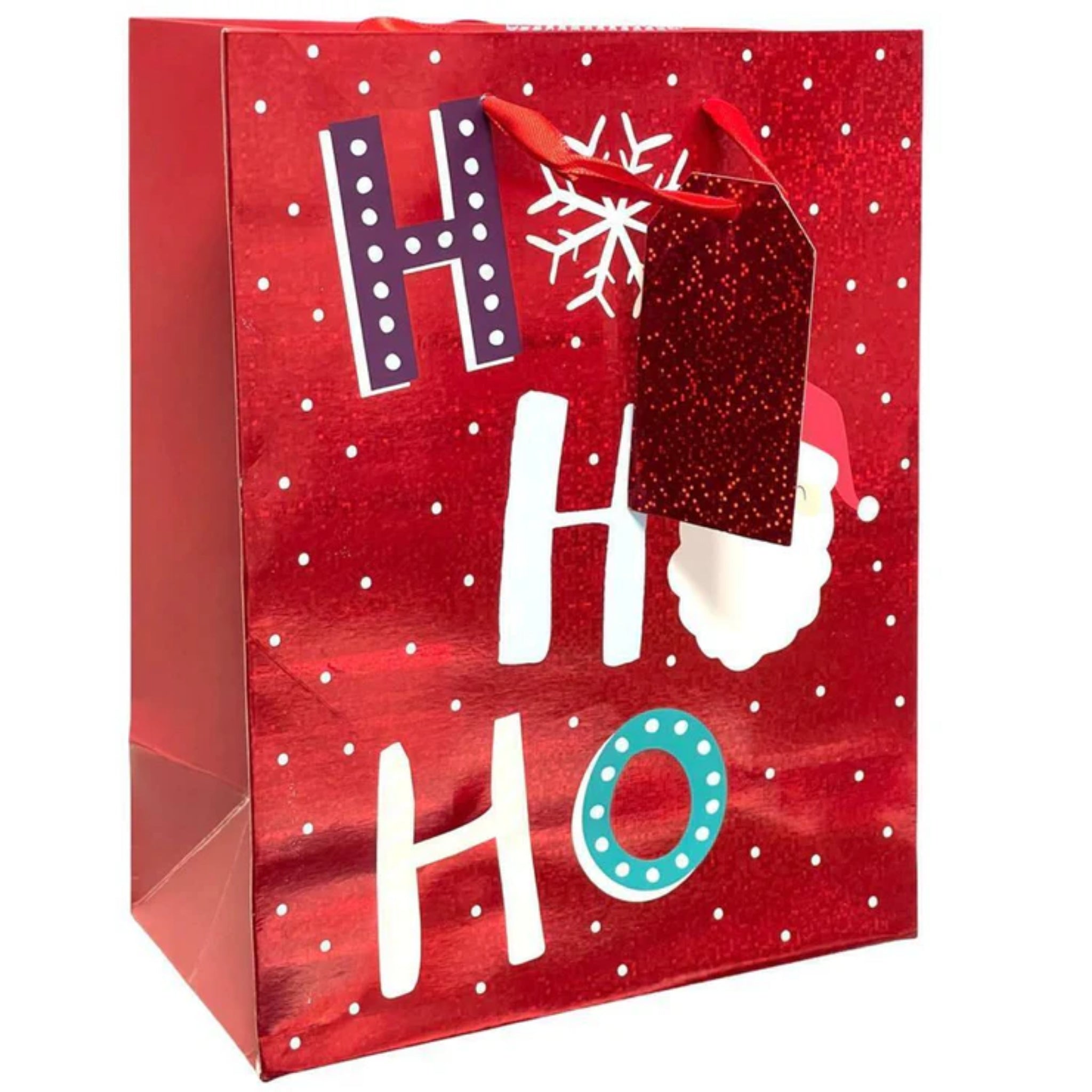 Beclen Harp 3pc Large/X Large/Small Luxury Christmas/Xmas Santa/HoHoHo/Merry&Bright Print Bags With Ribbon And Tag
