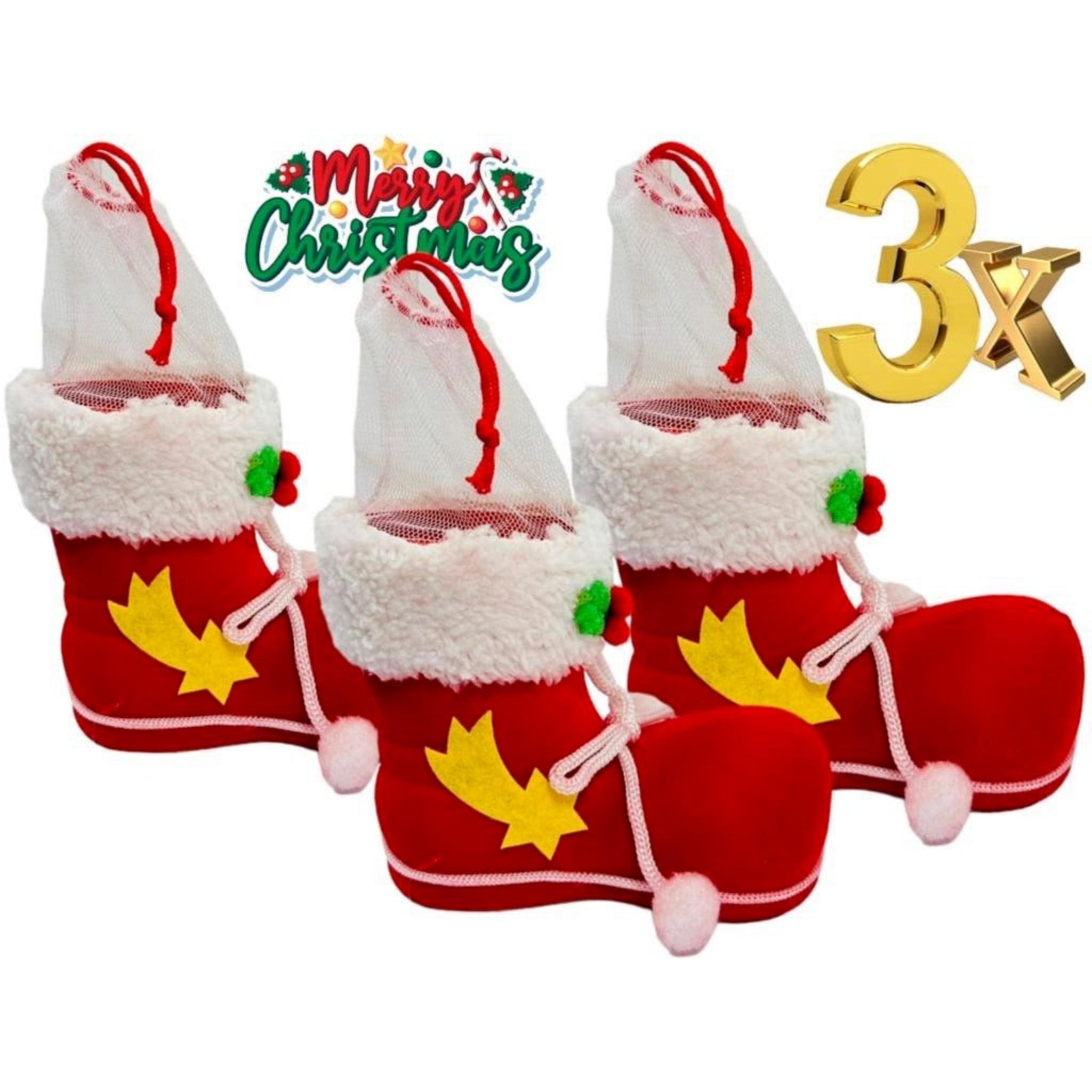 Beclen Harp 3Pc Christmas/Xmas Hanging Santa Claus Candy Boots/Shoes Present/Gift Basket-Perfect Christmas/Xmas Decoration Ornament And Door Decor