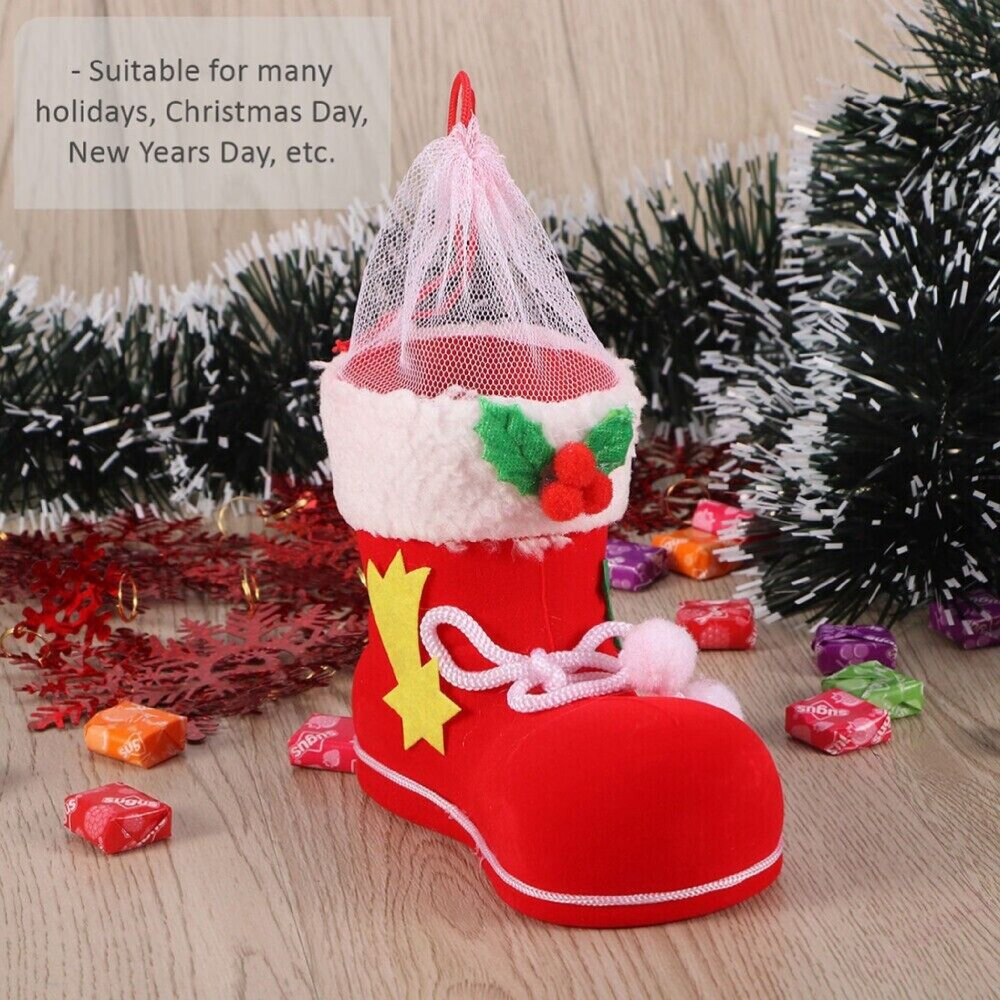 Beclen Harp 3Pc Christmas/Xmas Hanging Santa Claus Candy Boots/Shoes Present/Gift Basket-Perfect Christmas/Xmas Decoration Ornament And Door Decor