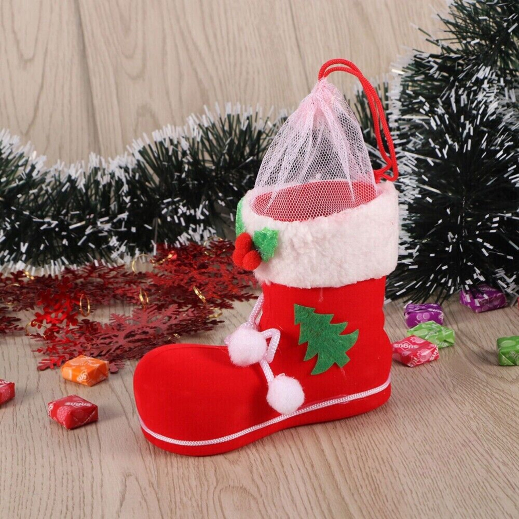 Beclen Harp 3Pc Christmas/Xmas Hanging Santa Claus Candy Boots/Shoes Present/Gift Basket-Perfect Christmas/Xmas Decoration Ornament And Door Decor
