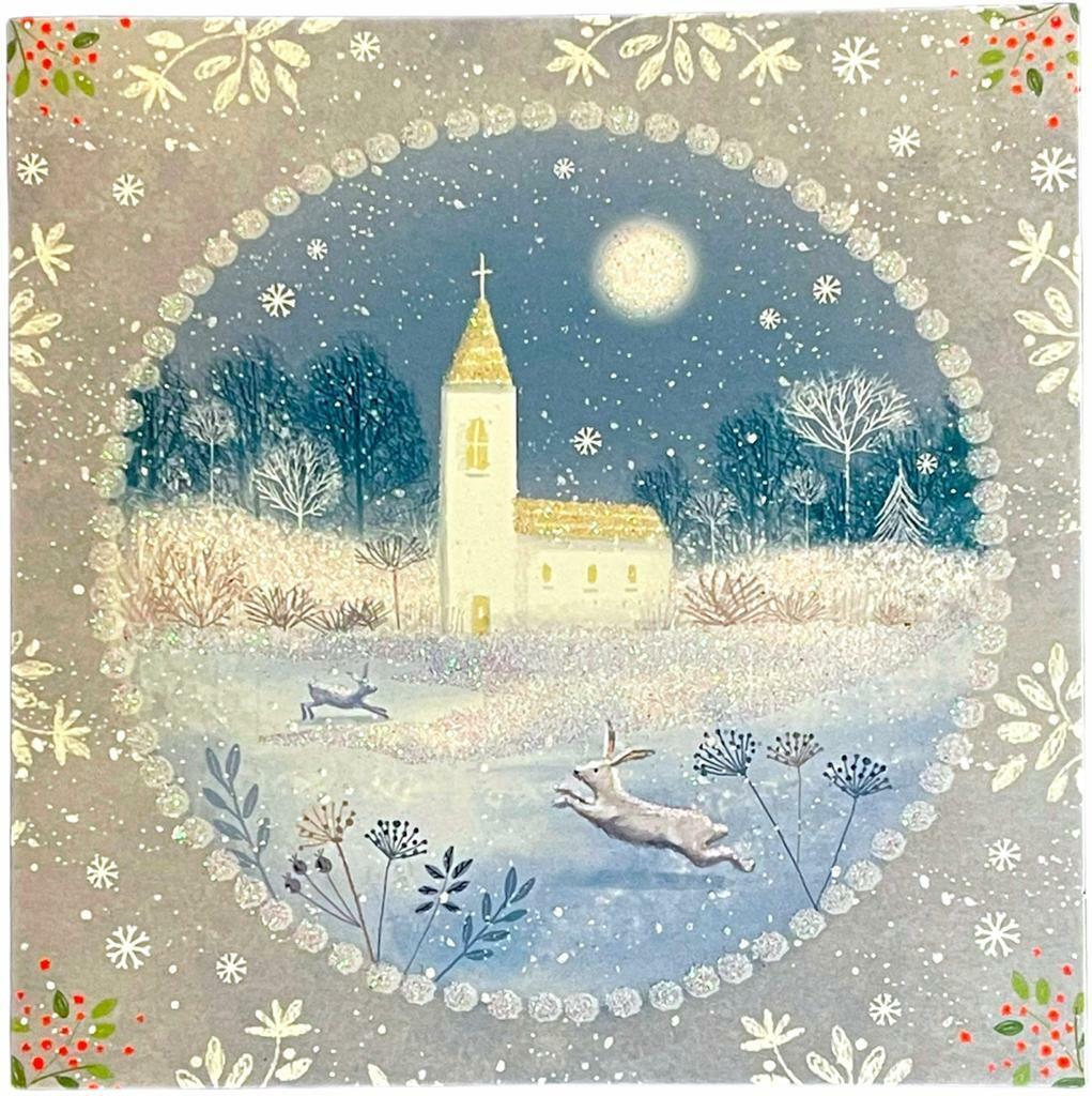 Beclen Harp Pack Of 10 Luxury Personalized Minted Christmas/Xmas Festive/Traditional Glitter/Sparkle/Shimmer Cards With White Envelopes