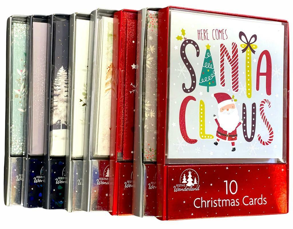 Beclen Harp Pack Of 10 Luxury Personalized Minted Christmas/Xmas Festive/Traditional Glitter/Sparkle/Shimmer Cards With White Envelopes