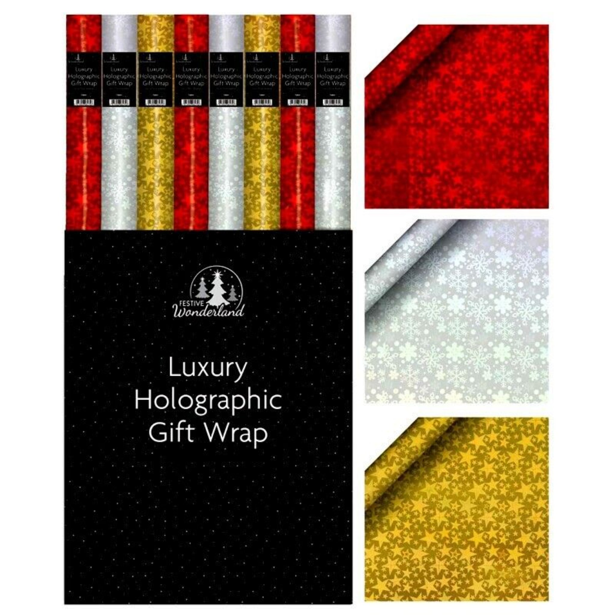 Beclen Harp Pack Of 3 Christmas/Xmas Holographic Shiny Paper Gift Wrap-Perfect Foil Rolls For Party Gifts