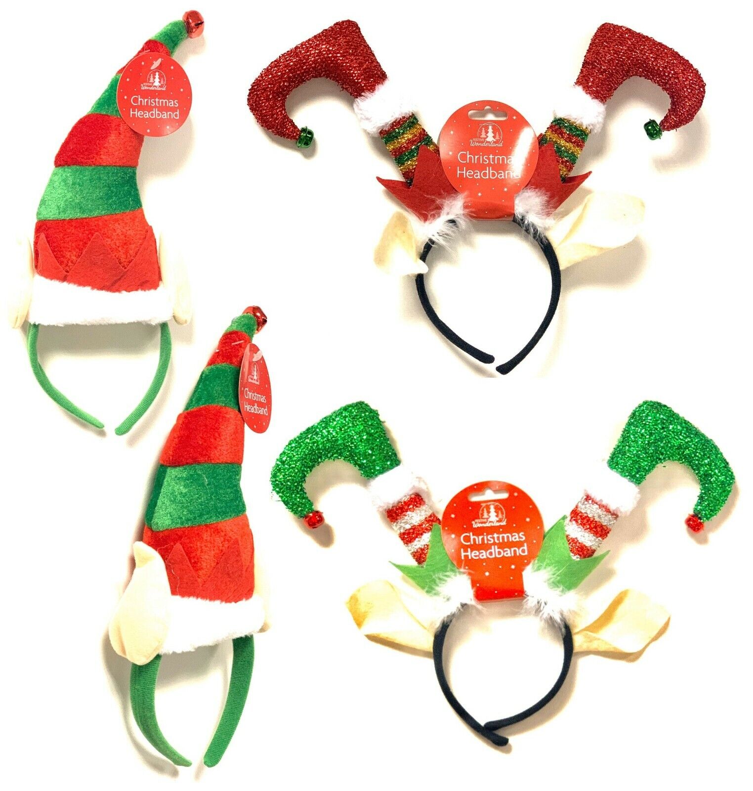 Beclen Harp Luxury Christmas/Xmas Cute Mini Elf Red/Green Hat/Headband With Jingle Bells Fancy Dress Costume Party Accessory