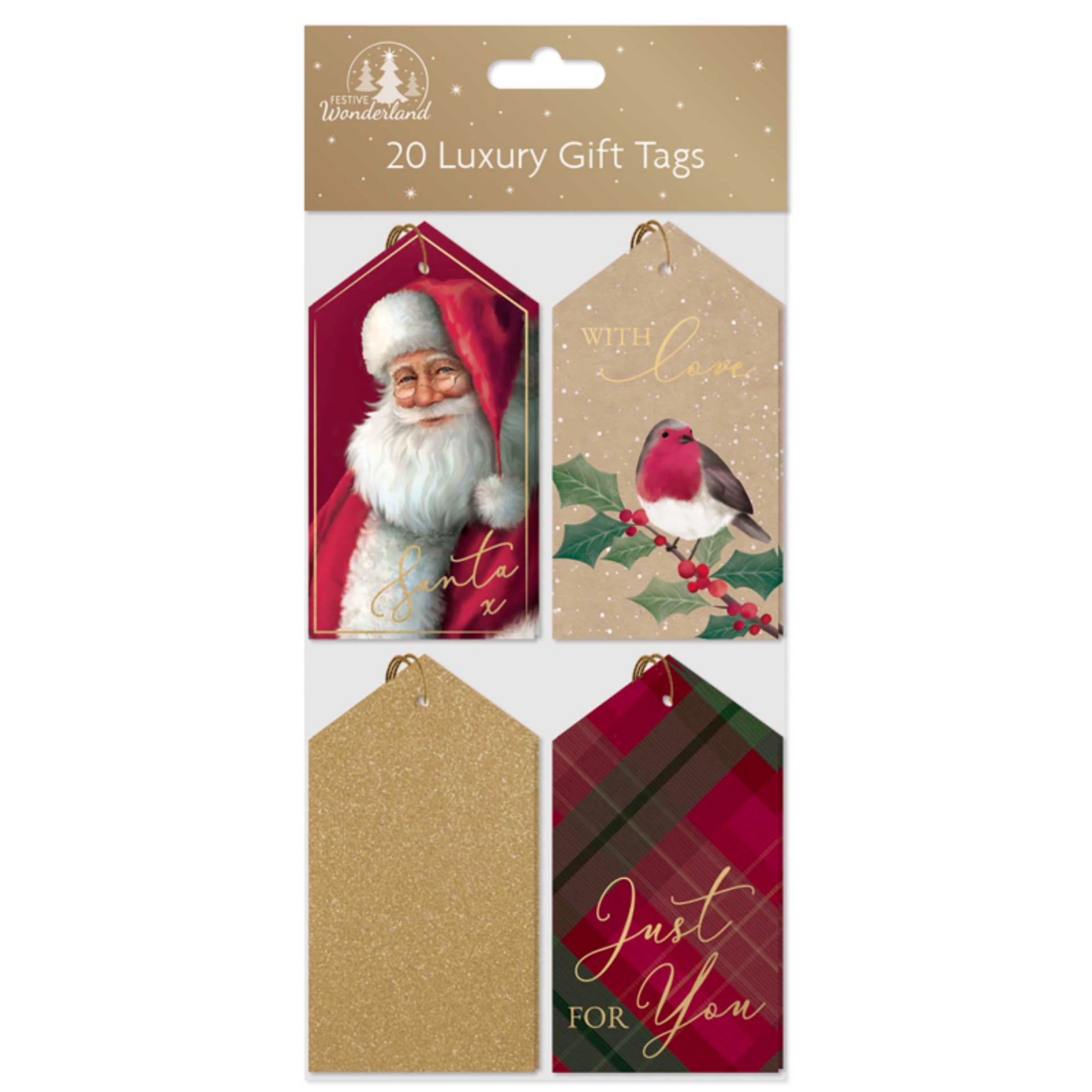 Beclen Harp 20pc Christmas/Xmas Santa Luxury Gift Tags/Lables With Coordinating Strings-Perfect Christmas Craft Gift