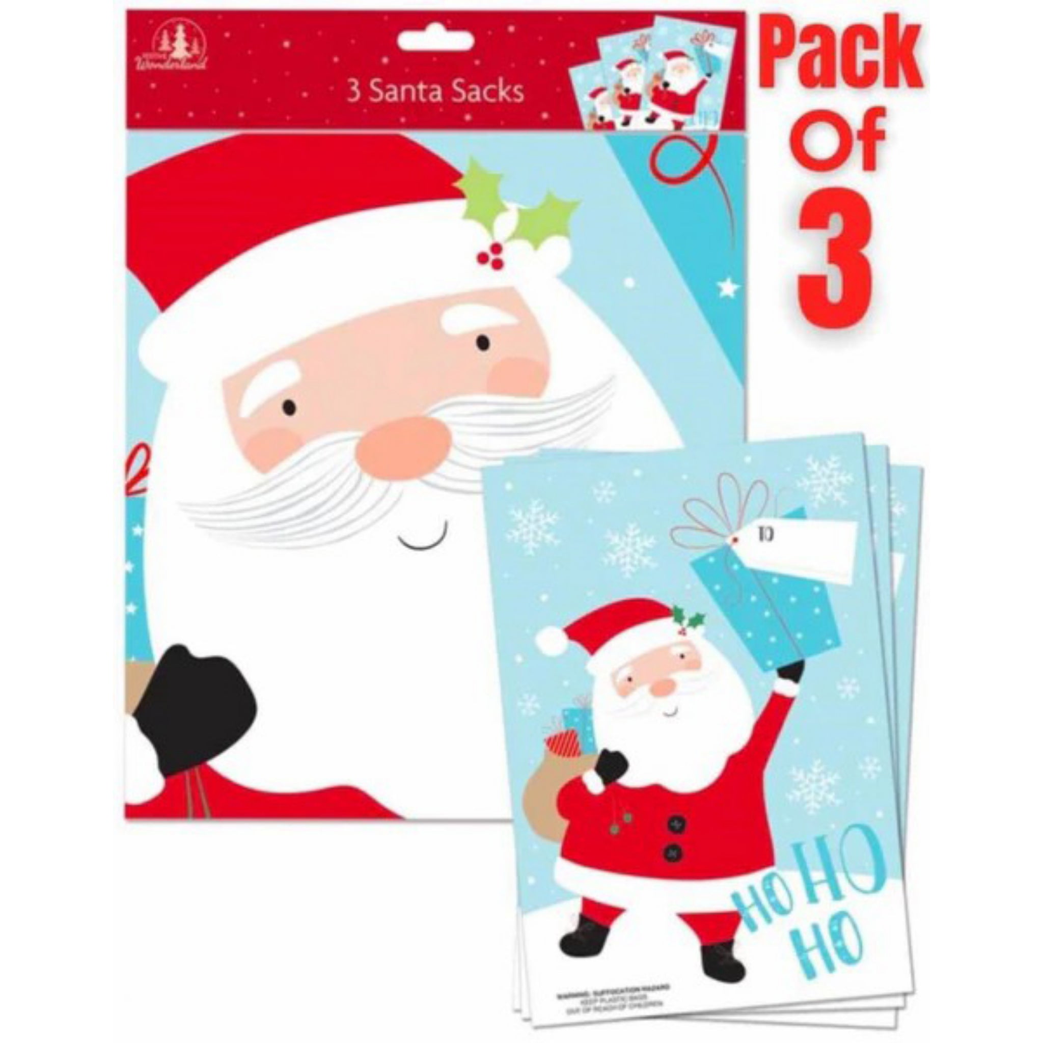 Beclen Harp 3 Giant/Jumbo Luxury Cute Christmas/Xmas Traditional Santa Print Vinyl/PVS Gift/Present Sacks/Bags Set