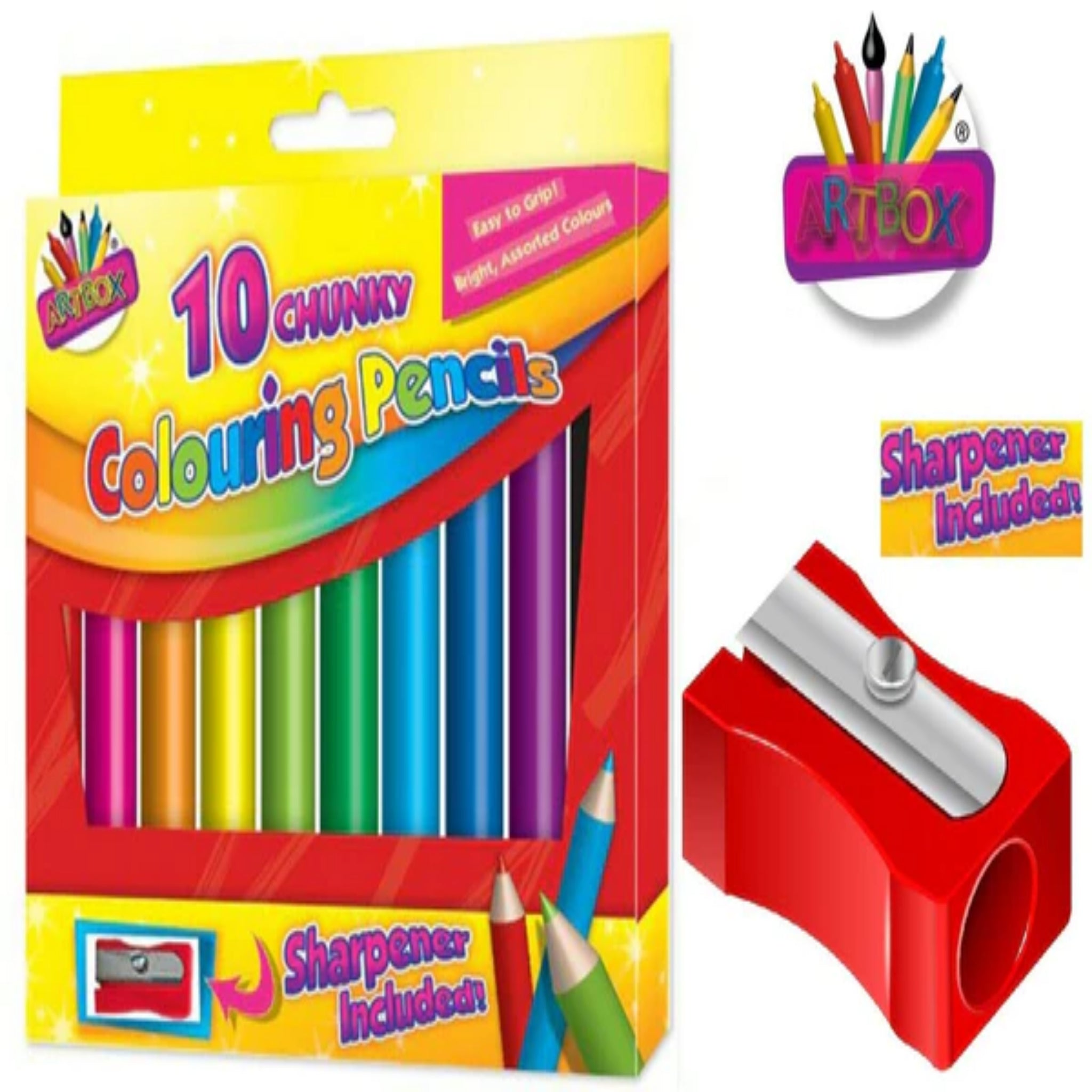 Beclen Harp 10 x Kid's Chunky Colouring Pencils School Art & Craft Bright Colour & Free Sharpener