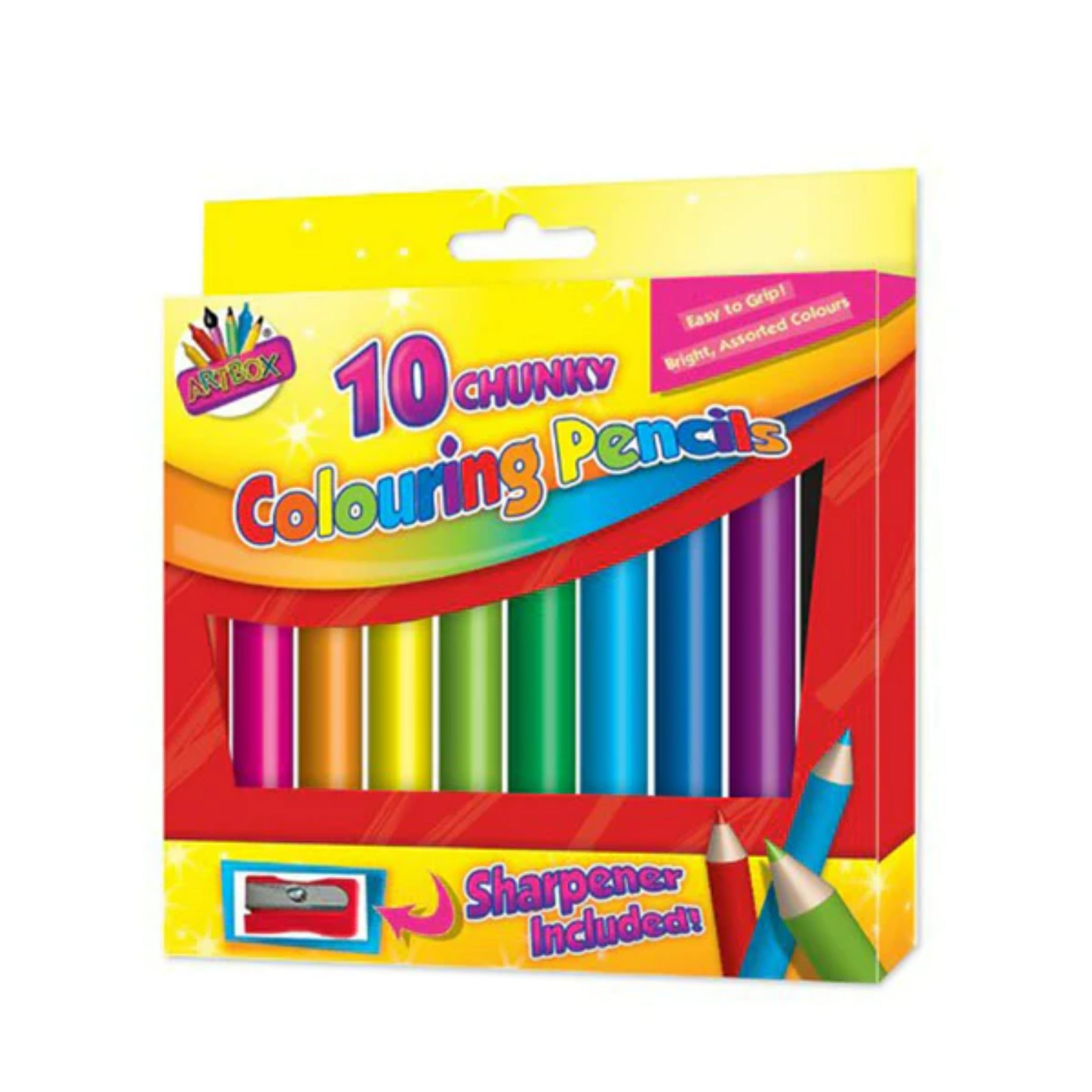 Beclen Harp 10 x Kid's Chunky Colouring Pencils School Art & Craft Bright Colour & Free Sharpener