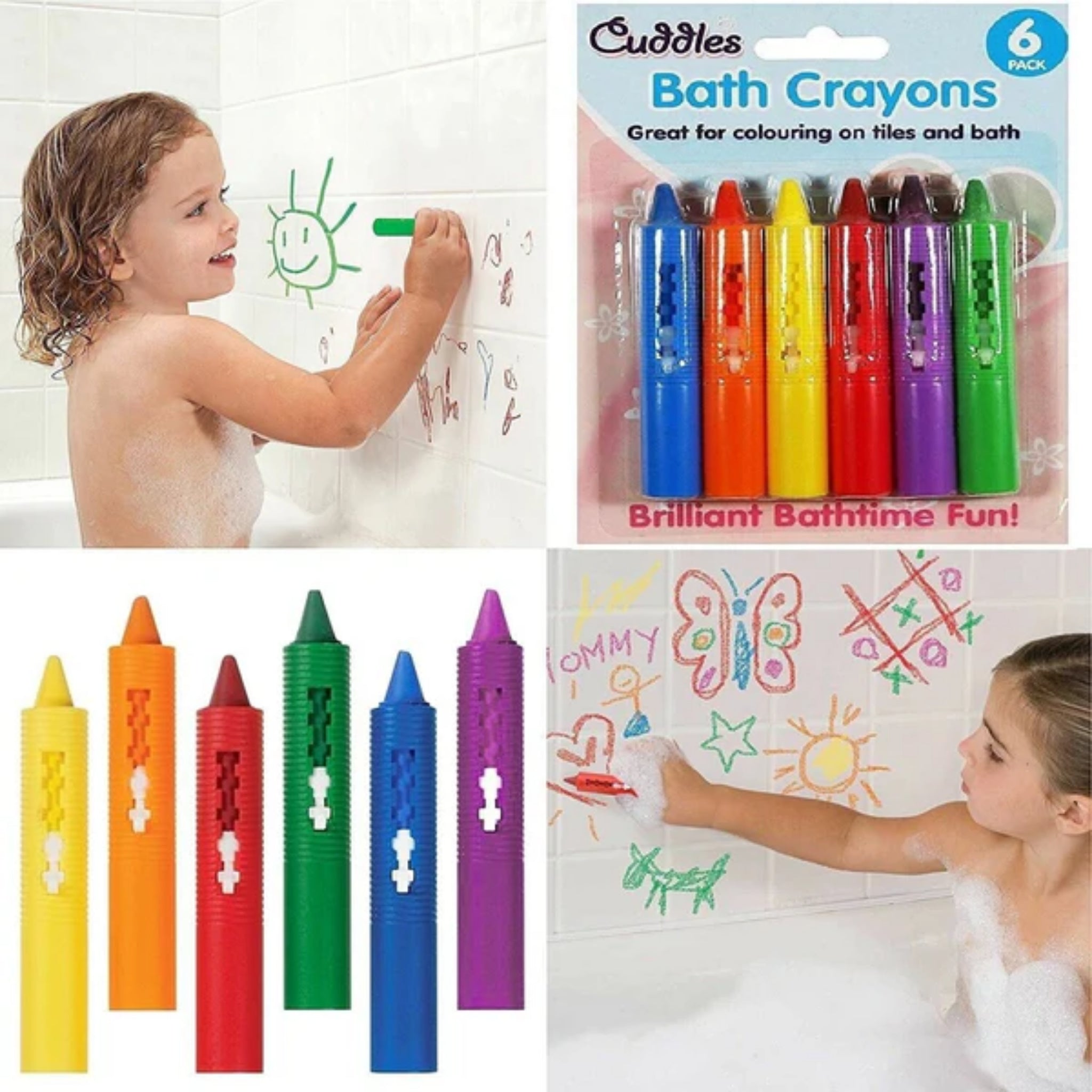 Beclen Harp 12 X KIDS BABY WASHABLE BATH CRAYONS NON TOXIC WIPEABLE DRAWINGS FUN TOY PENS