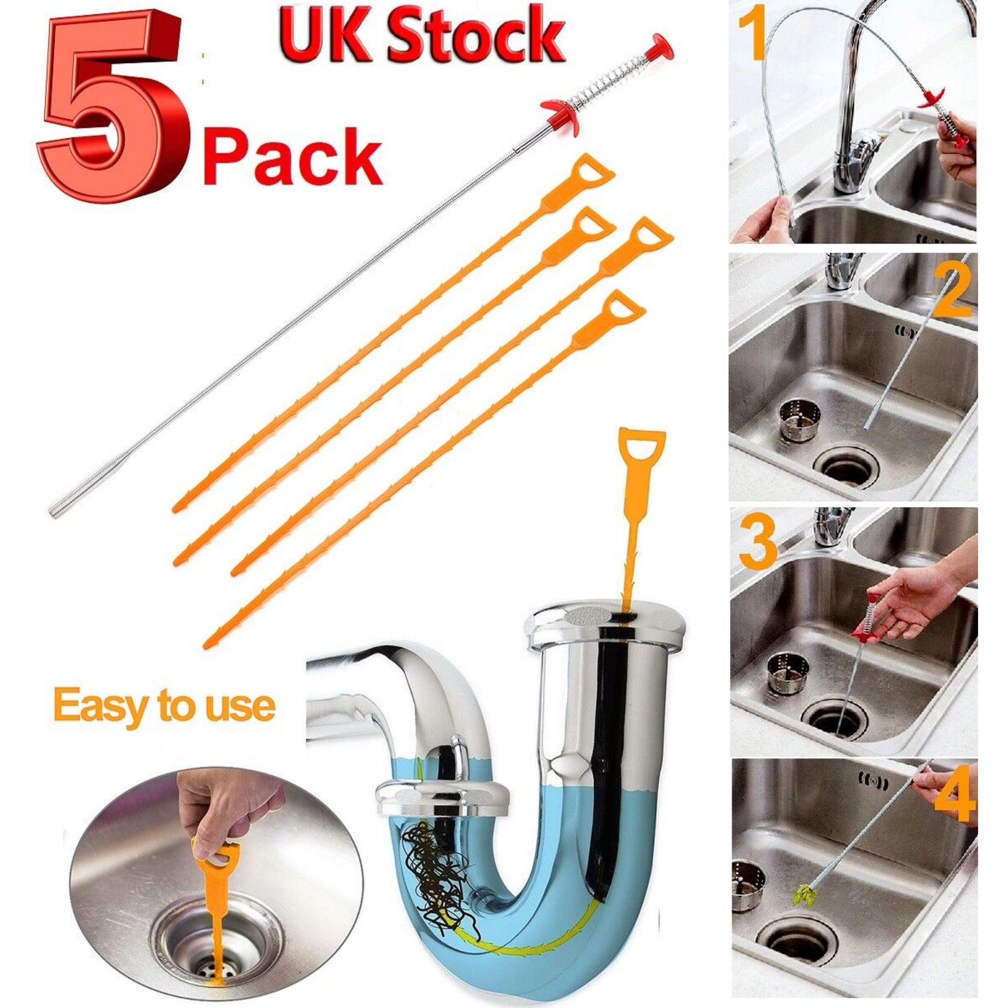 Beclen Harp 5pc Drain Clog Snake Cleaner/Unblocker/Hair Remover-Perfect Cleaning Tools Kit To Free Clogged Pipes Including Kitchen Sink/Bathtub/Shower