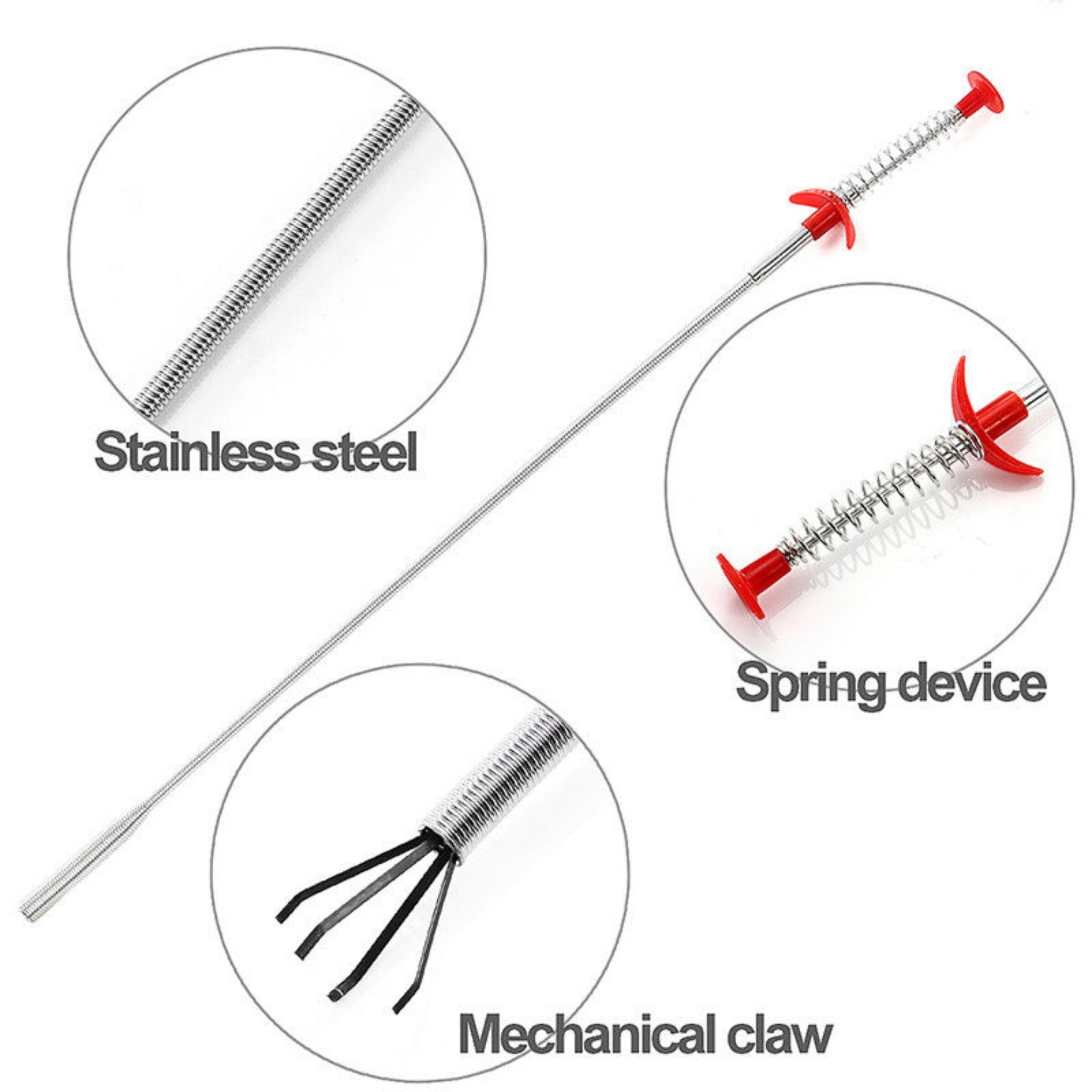 Beclen Harp 5pc Drain Clog Snake Cleaner/Unblocker/Hair Remover-Perfect Cleaning Tools Kit To Free Clogged Pipes Including Kitchen Sink/Bathtub/Shower