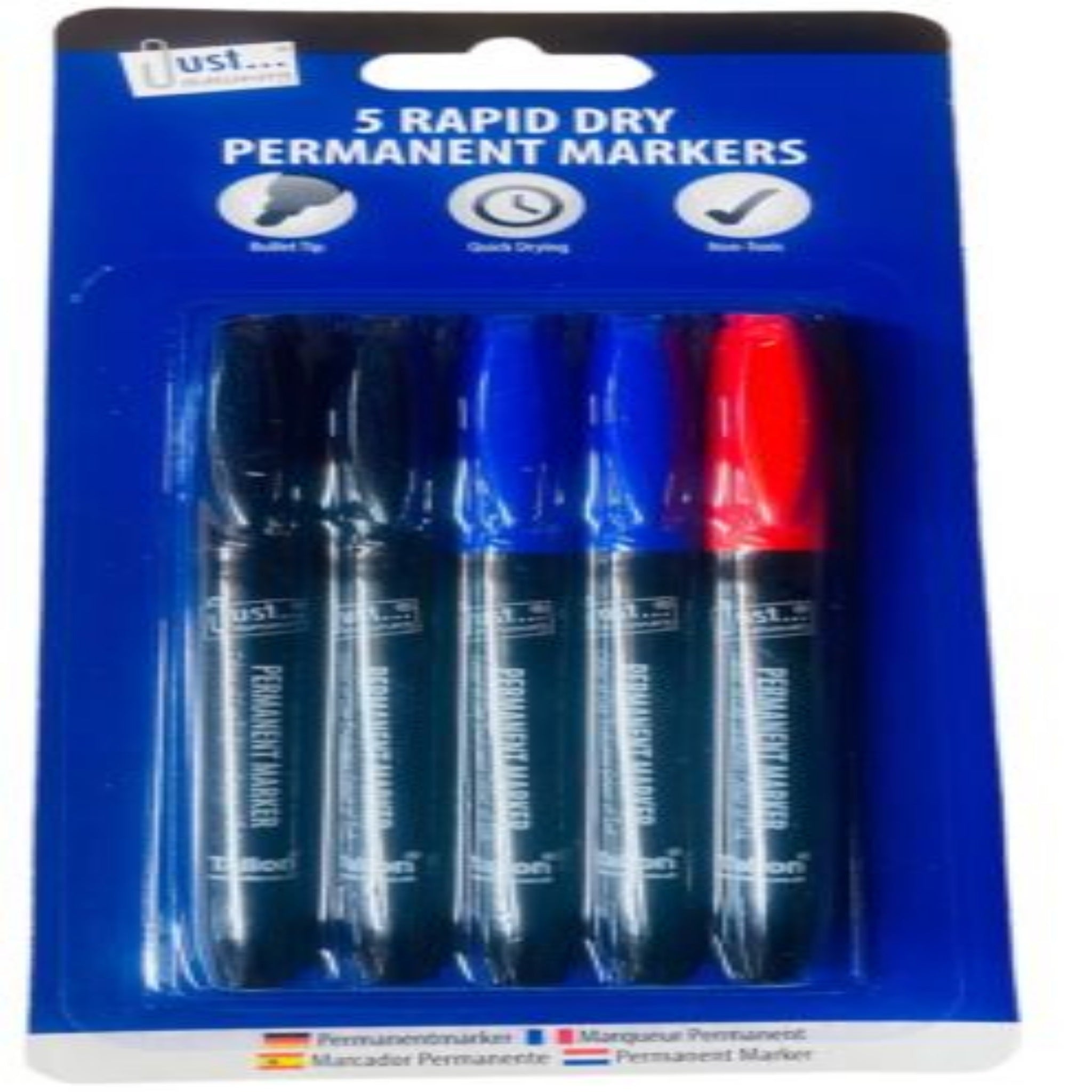 Beclen Harp 5 Rapid Dry Permanent Markers Bullet Tip Office School Assorted Colours Writing Black Red Blue Pens Point Tip CD DVD