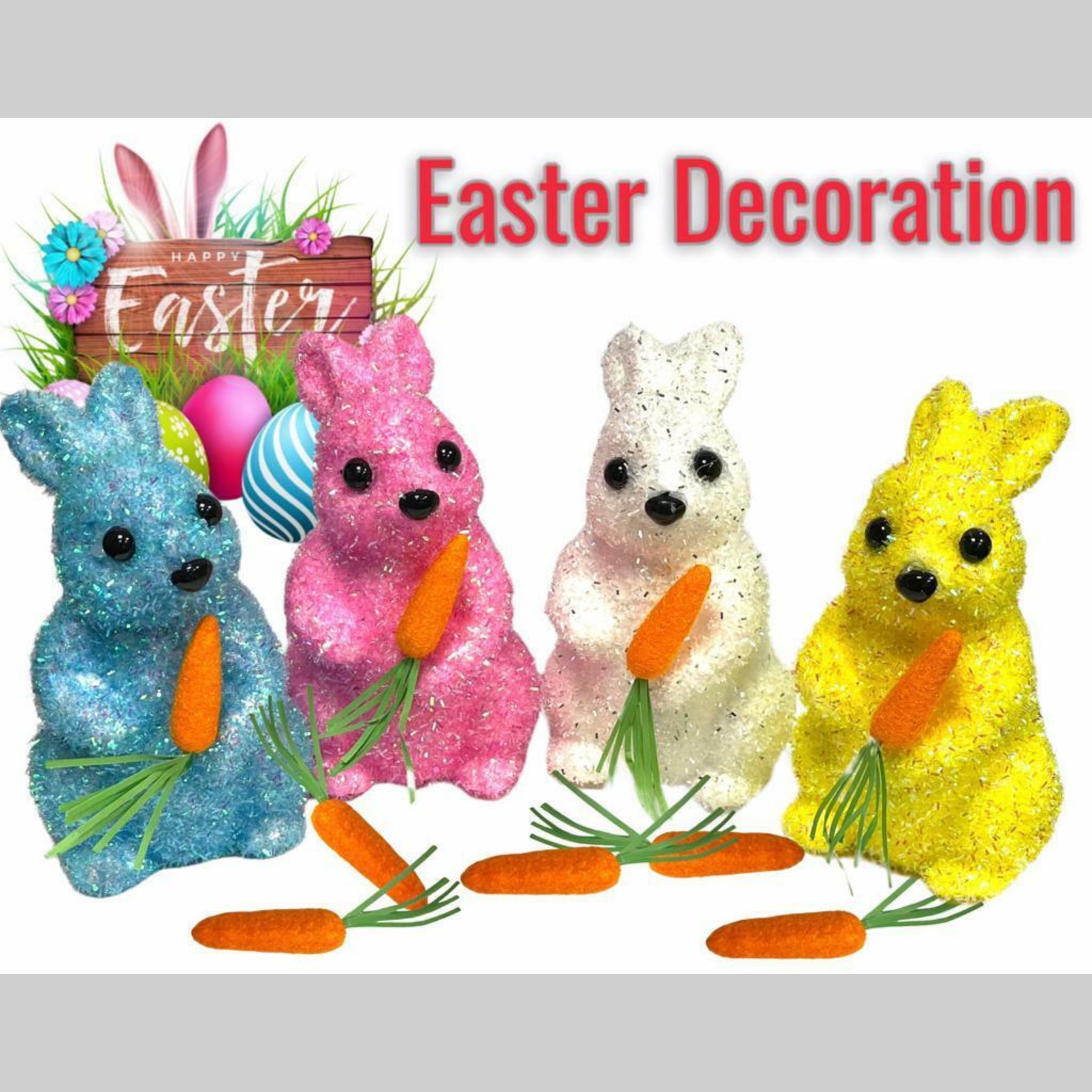 Beclen Harp 6" Easter Tinsel Shimmer/Glitter Bunny/Rabbit With Mini Carrot Party/Desk Decoration-Perfect For Easter Gift