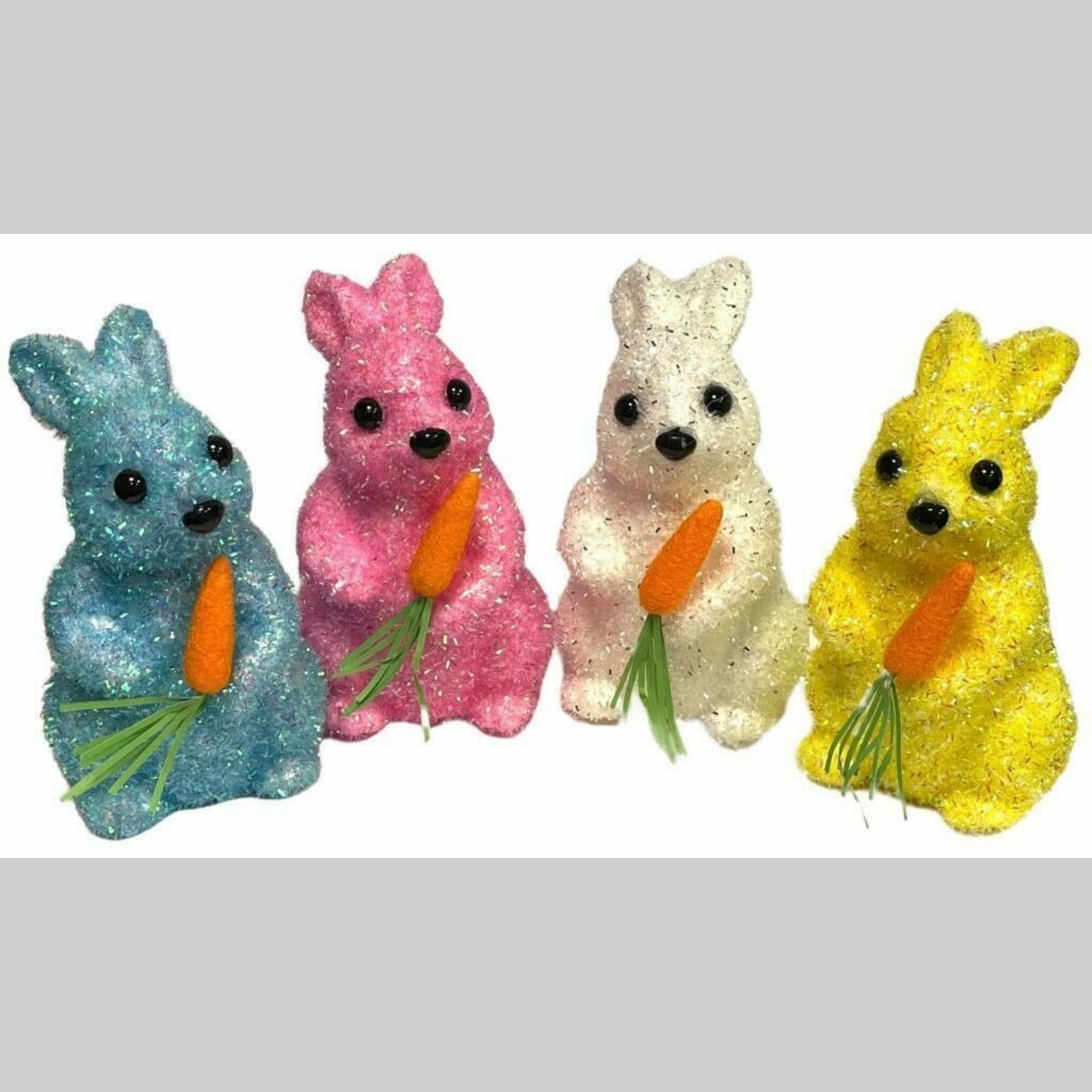 Beclen Harp 6" Easter Tinsel Shimmer/Glitter Bunny/Rabbit With Mini Carrot Party/Desk Decoration-Perfect For Easter Gift