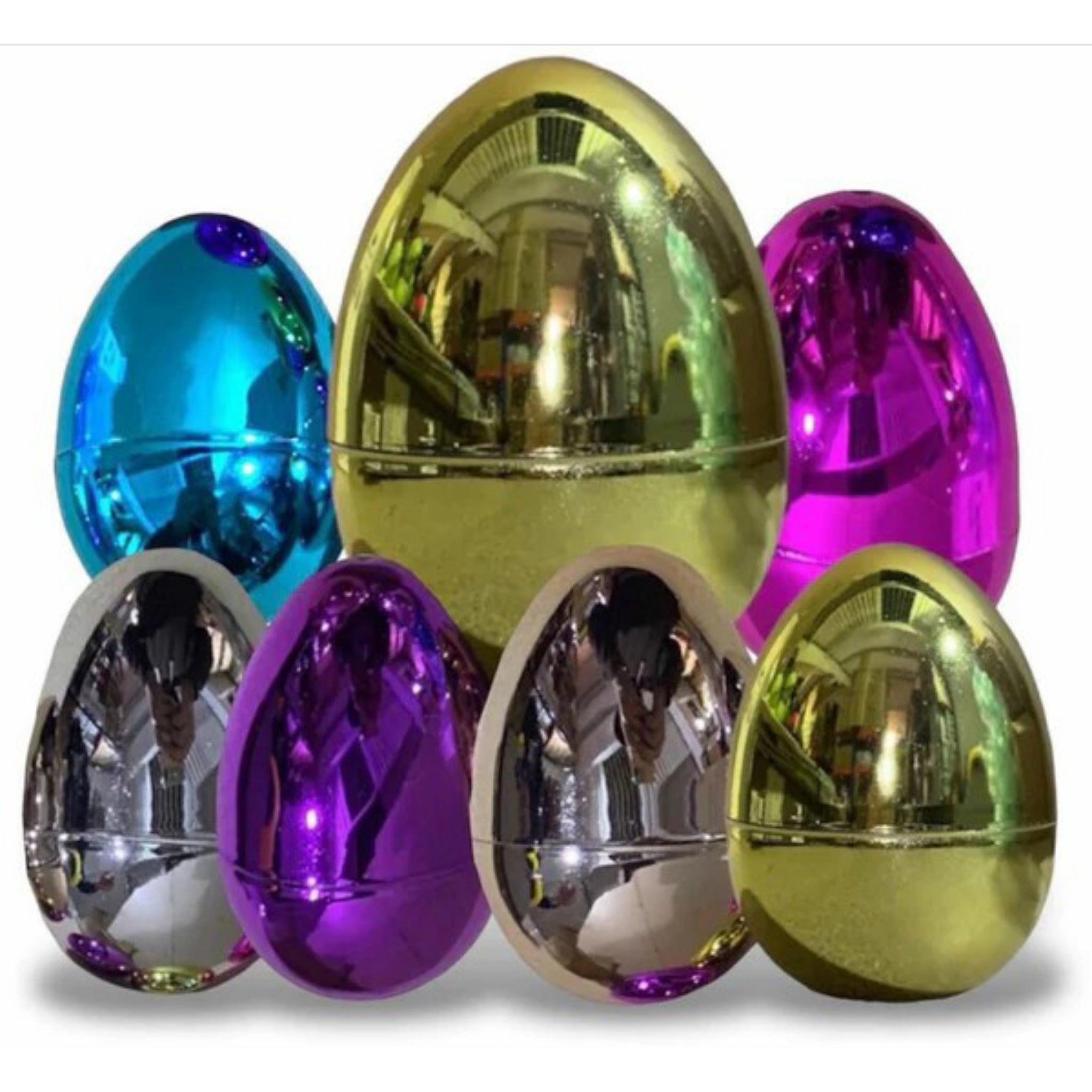 Beclen Harp 7pc Giant Easter Hollow/Fillable Shiny Plastic Filler Egg Hunt Decoration- Perfect Gift Treat