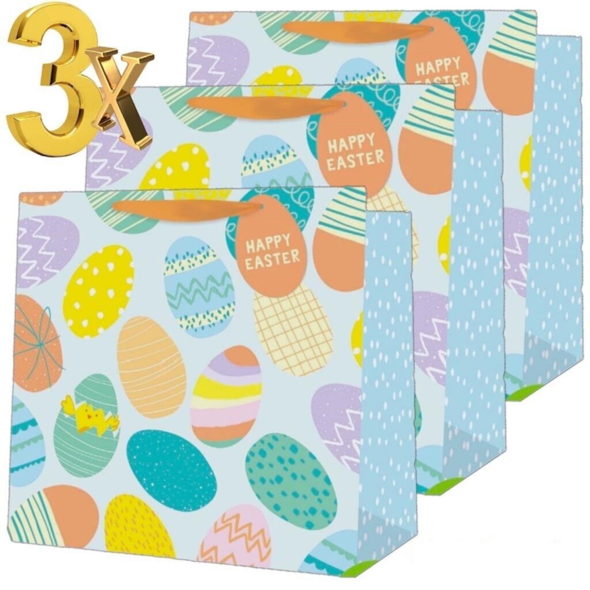 Beclen Harp 3x Easter Eggs Traditional Luxury Gift/Present Bags With ''Happy Easter'' Tags