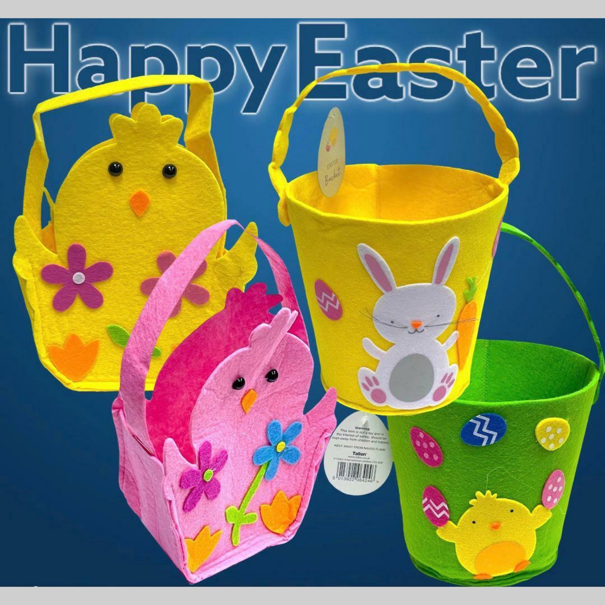 Beclen Harp Easter Chick/Bunny Treat Soft Felt Bucket/Basket With Handle For Party Decoration-Perfect Easter Gift For Kids