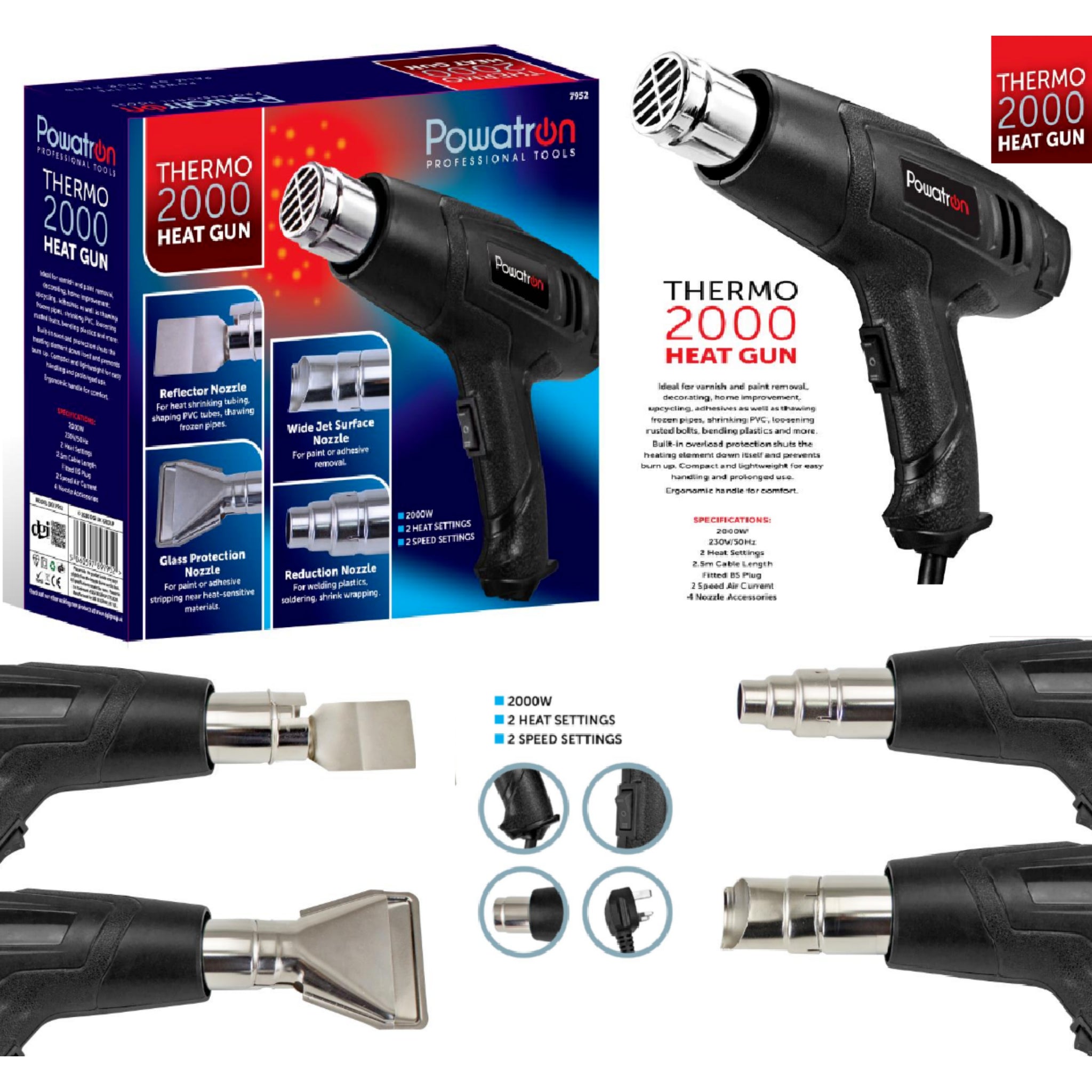 Beclen Harp 2000W DIY Electric Heat Gun Dual Temperature Paint Stripper With 4 Nozzels-Perfect DIY Tool