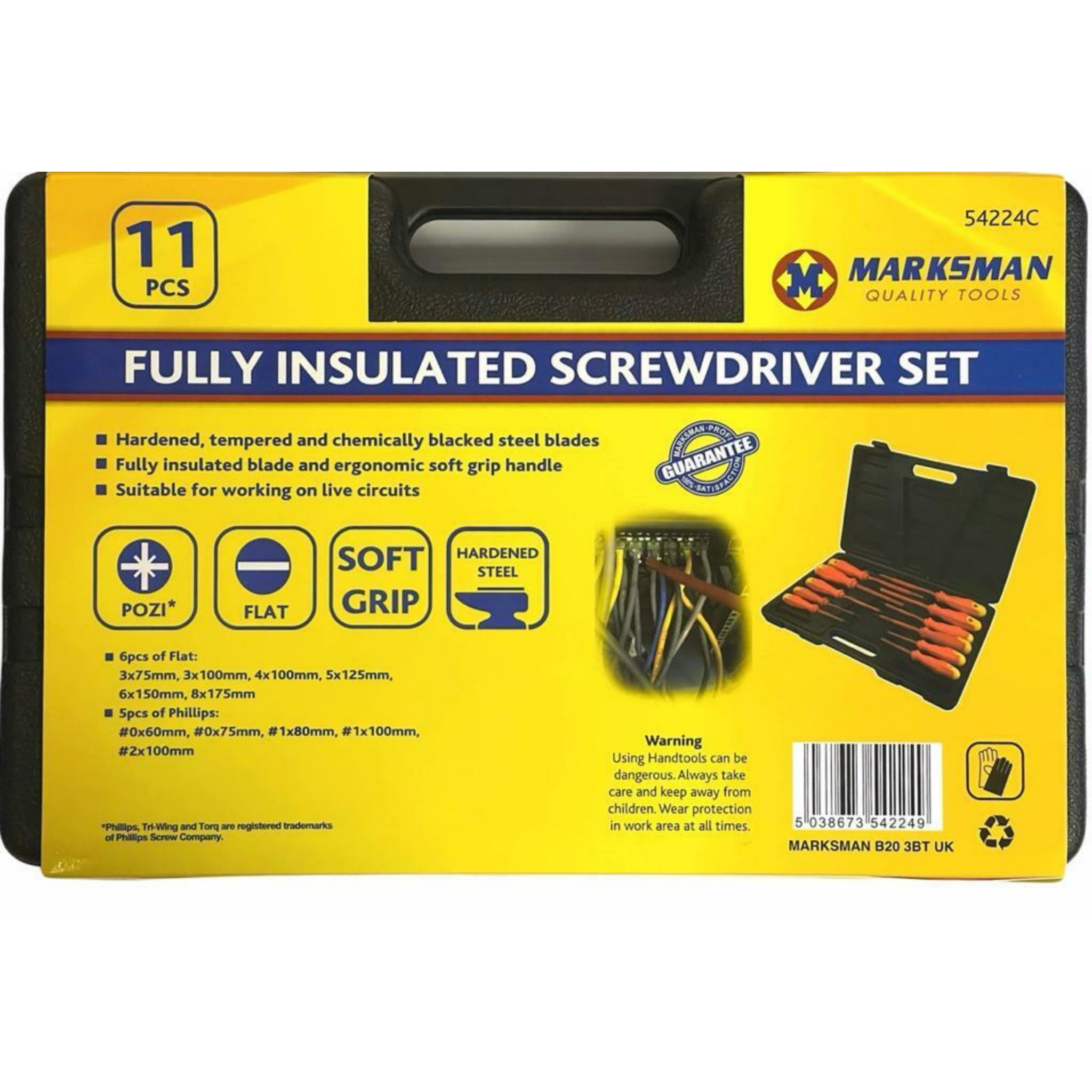 Beclen Harp 11pc Fully Insulated Electrical Screwdriver/Multi Head Screw Tool Set With Kit Case-Perfect Electrician Companion