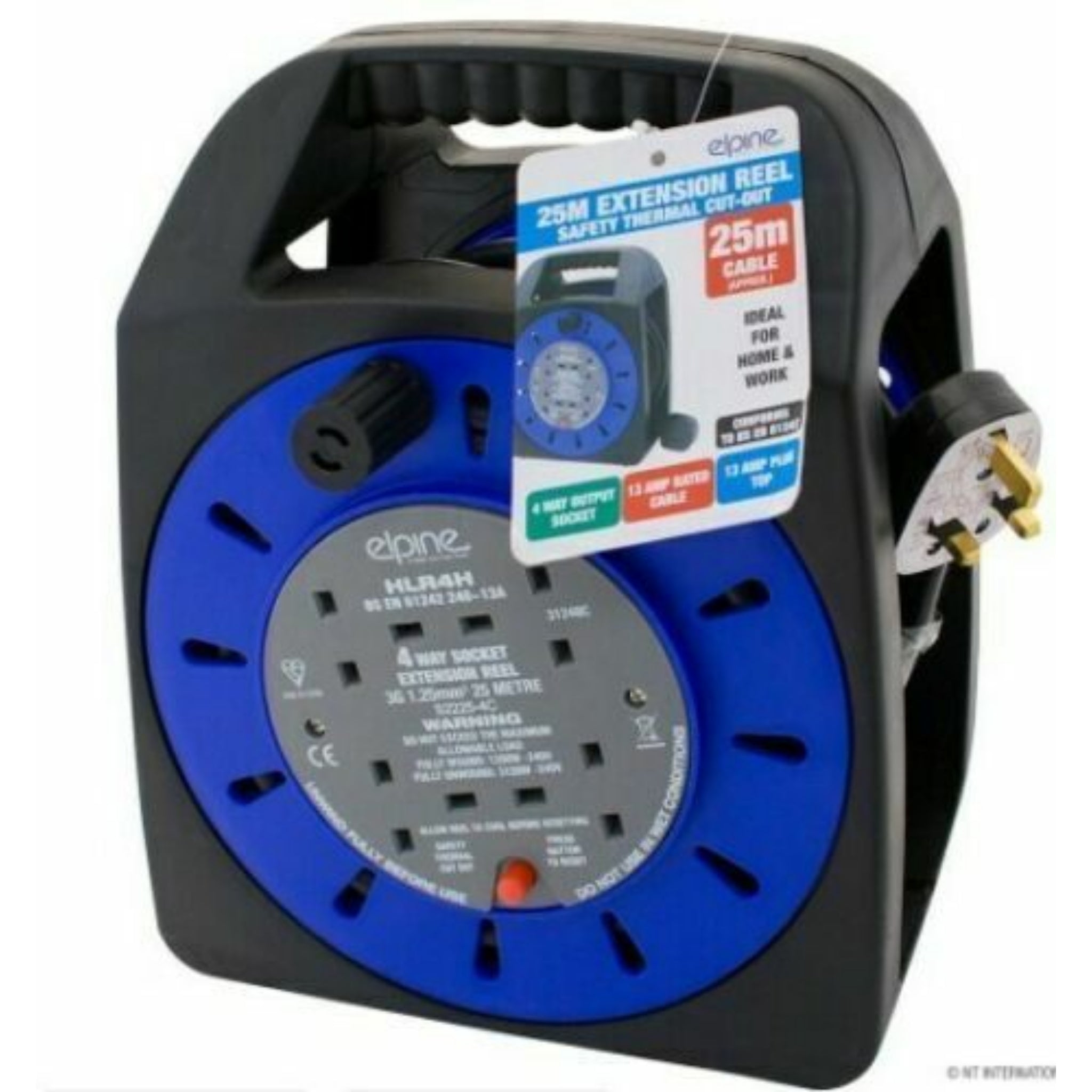 Beclen Harp 4 Way 25M Heavy Duty Electric Extension Cable/Reel/Lead Mains Plug Socket Lead
