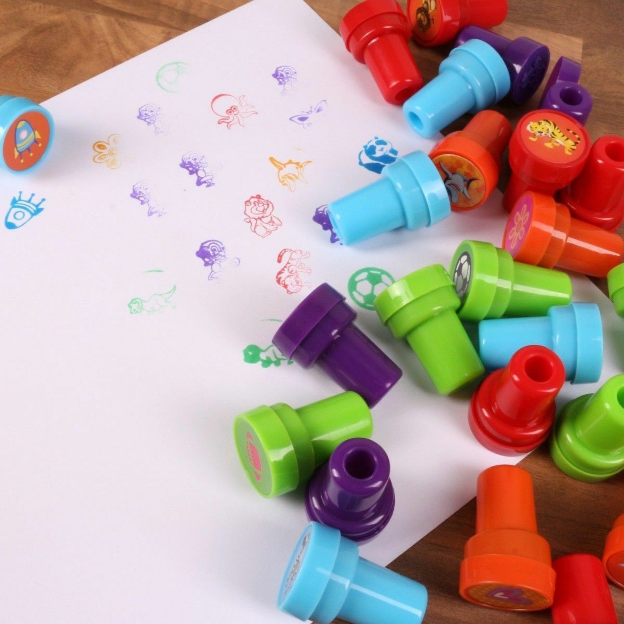 Beclen Harp 26Pc Fun Stampers Animal Cartoon Shape Assorted Stamps Set Kids Craft Self Ink Learning Colours