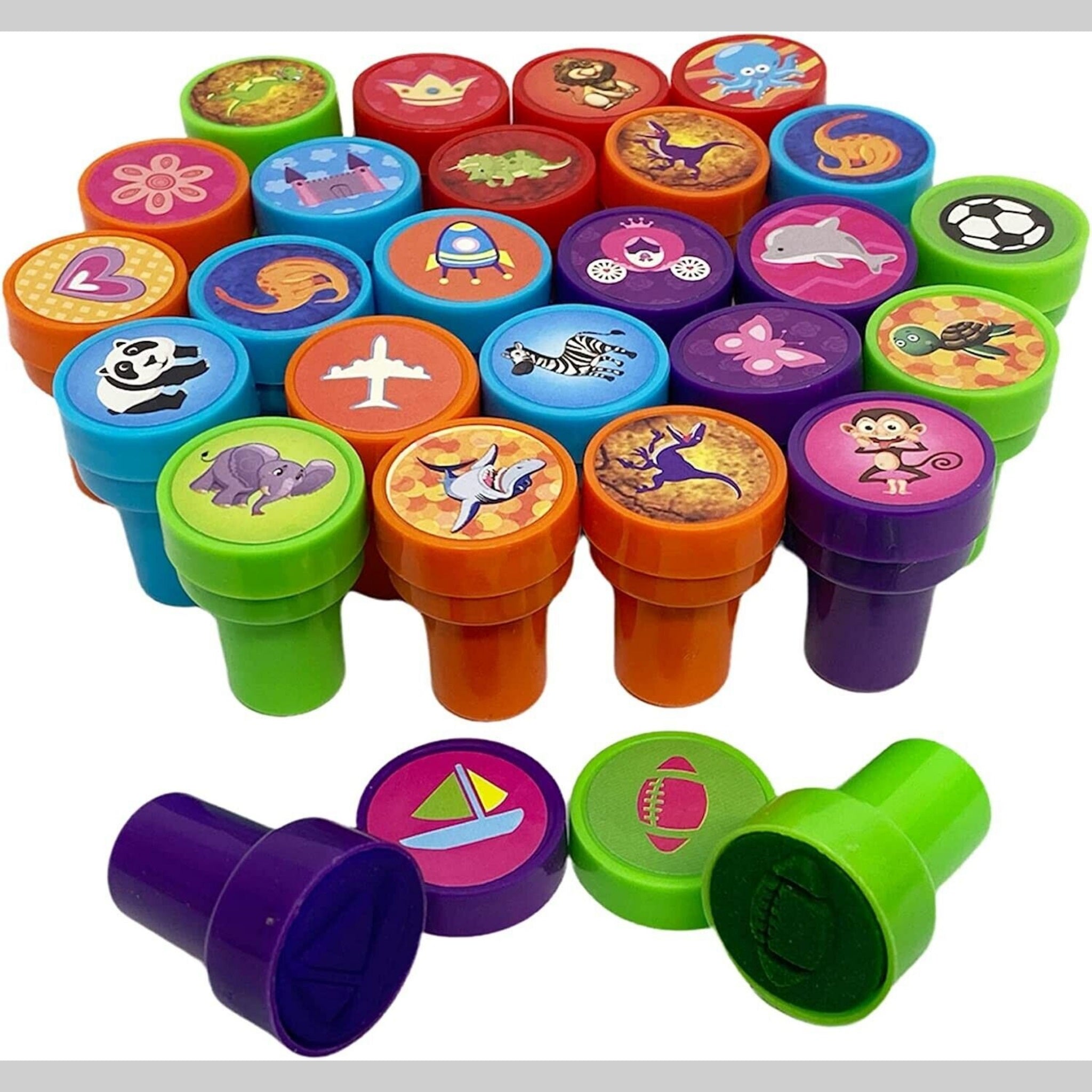 Beclen Harp 26Pc Fun Stampers Animal Cartoon Shape Assorted Stamps Set Kids Craft Self Ink Learning Colours