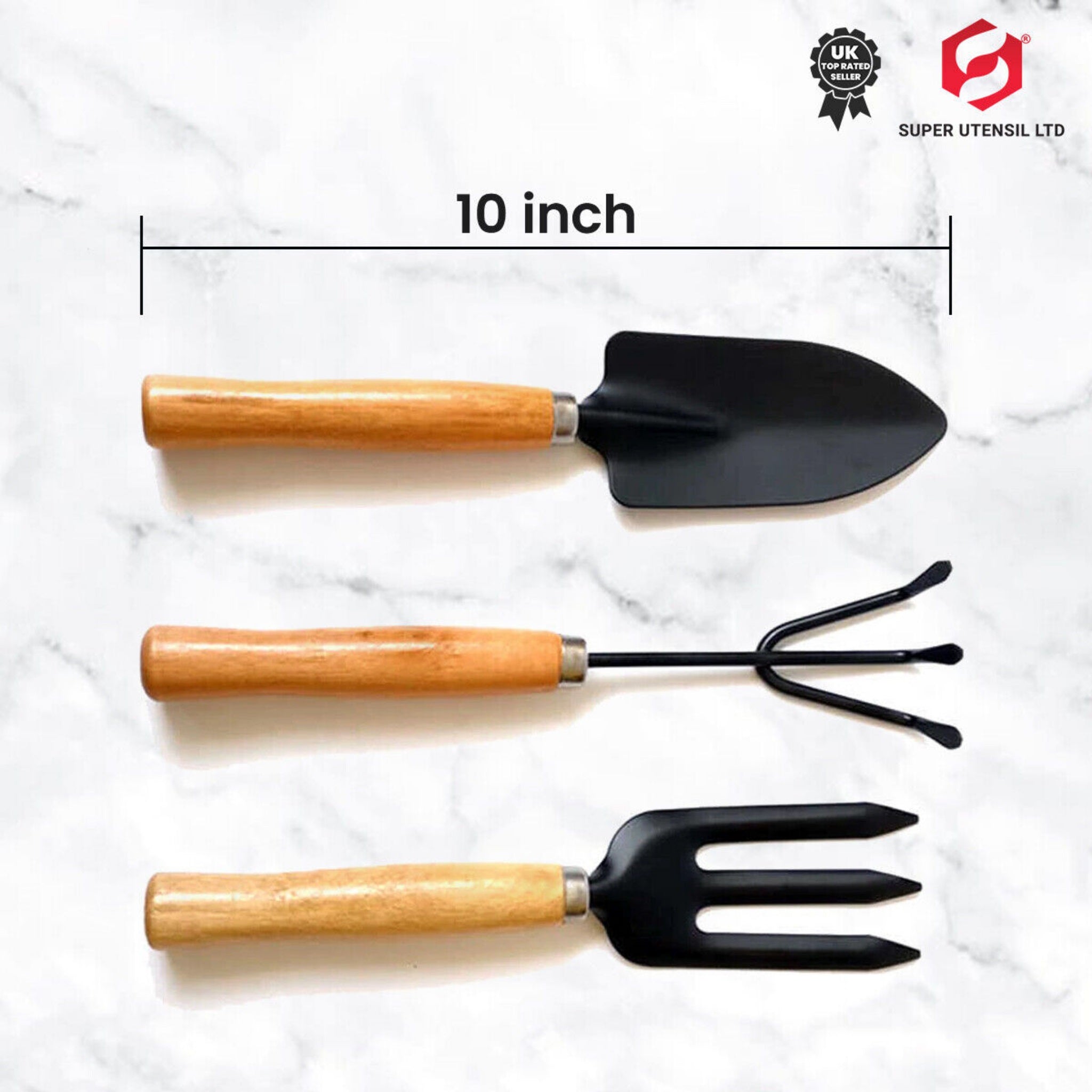 Beclen Harp 3pc Set Mini Gardening Wooden Hand Tool Set Cultivator Fork Trowel Shovel Kit Garden UK