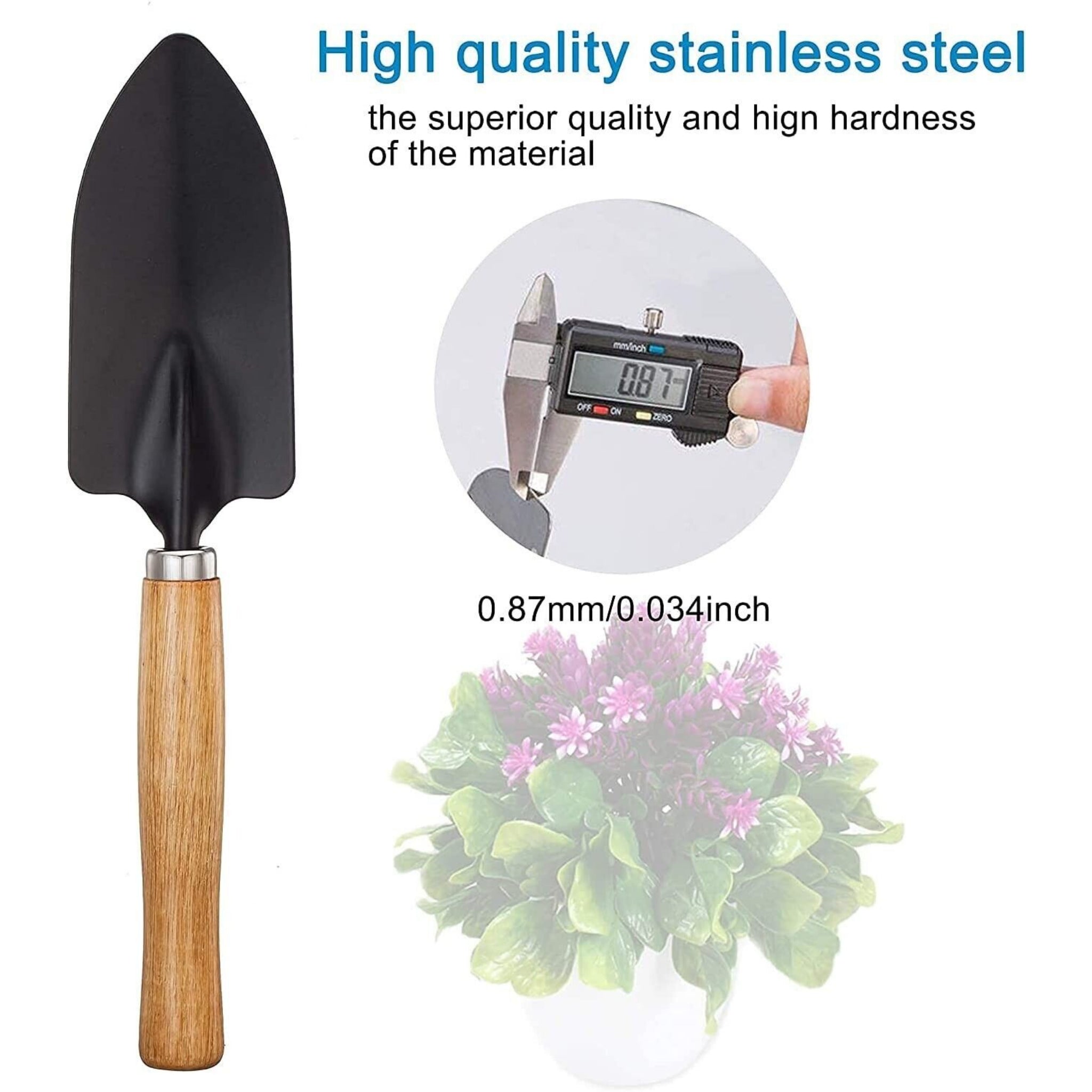 Beclen Harp 3pc Mini Gardening Wooden Garden Hand Tool Set Cultivator Fork Trowel Shovel Kit