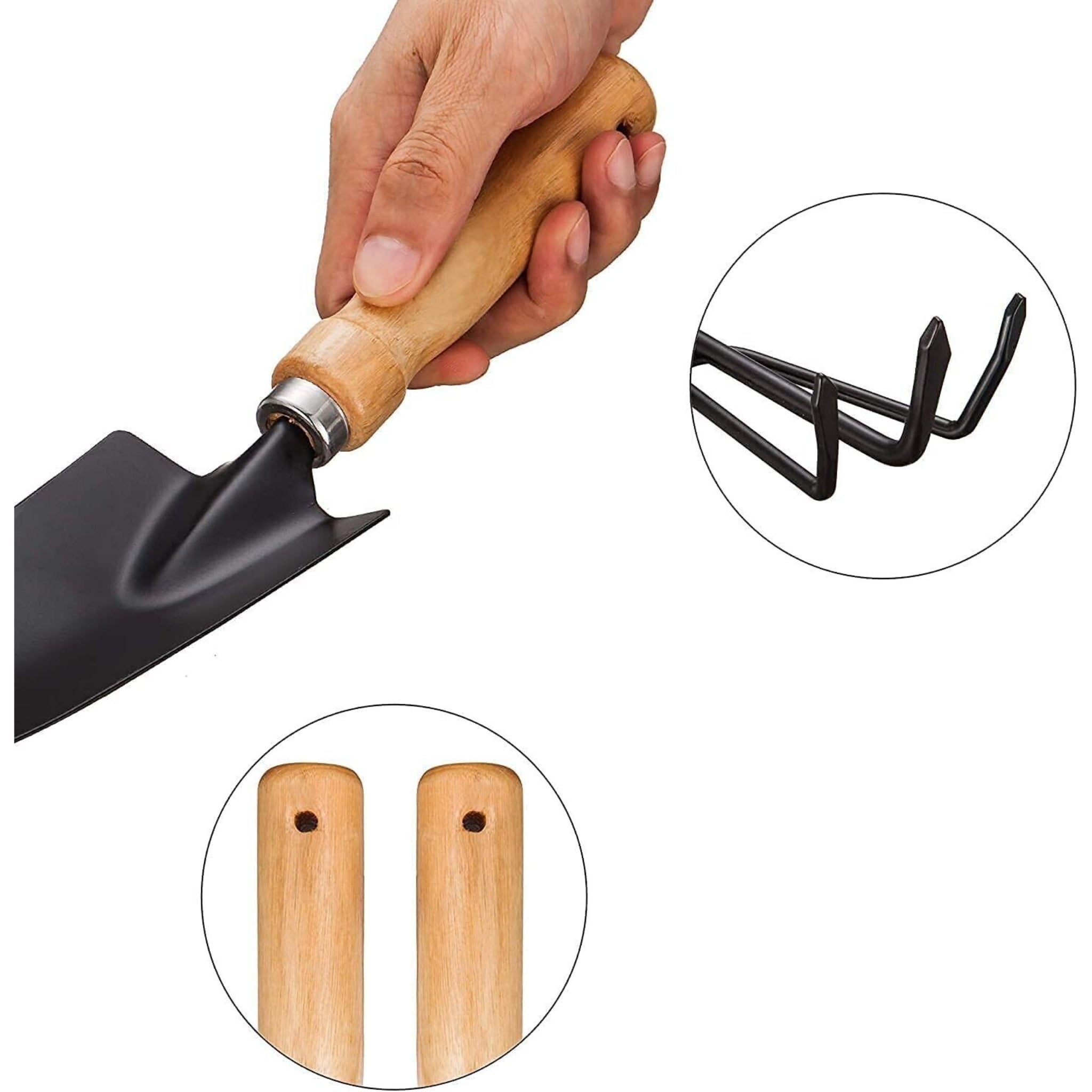 Beclen Harp 3pc Mini Gardening Wooden Garden Hand Tool Set Cultivator Fork Trowel Shovel Kit