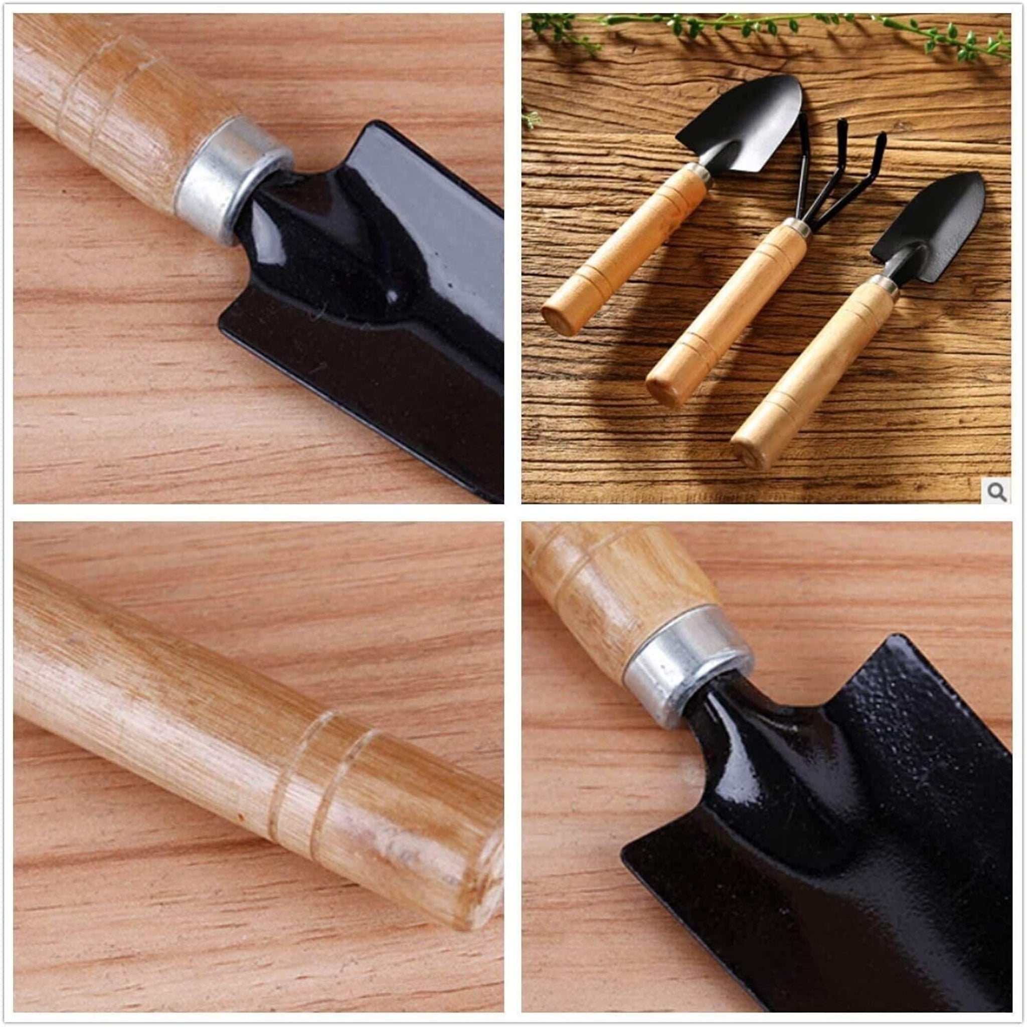 Beclen Harp 3pc Mini Gardening Wooden Garden Hand Tool Set Cultivator Fork Trowel Shovel Kit