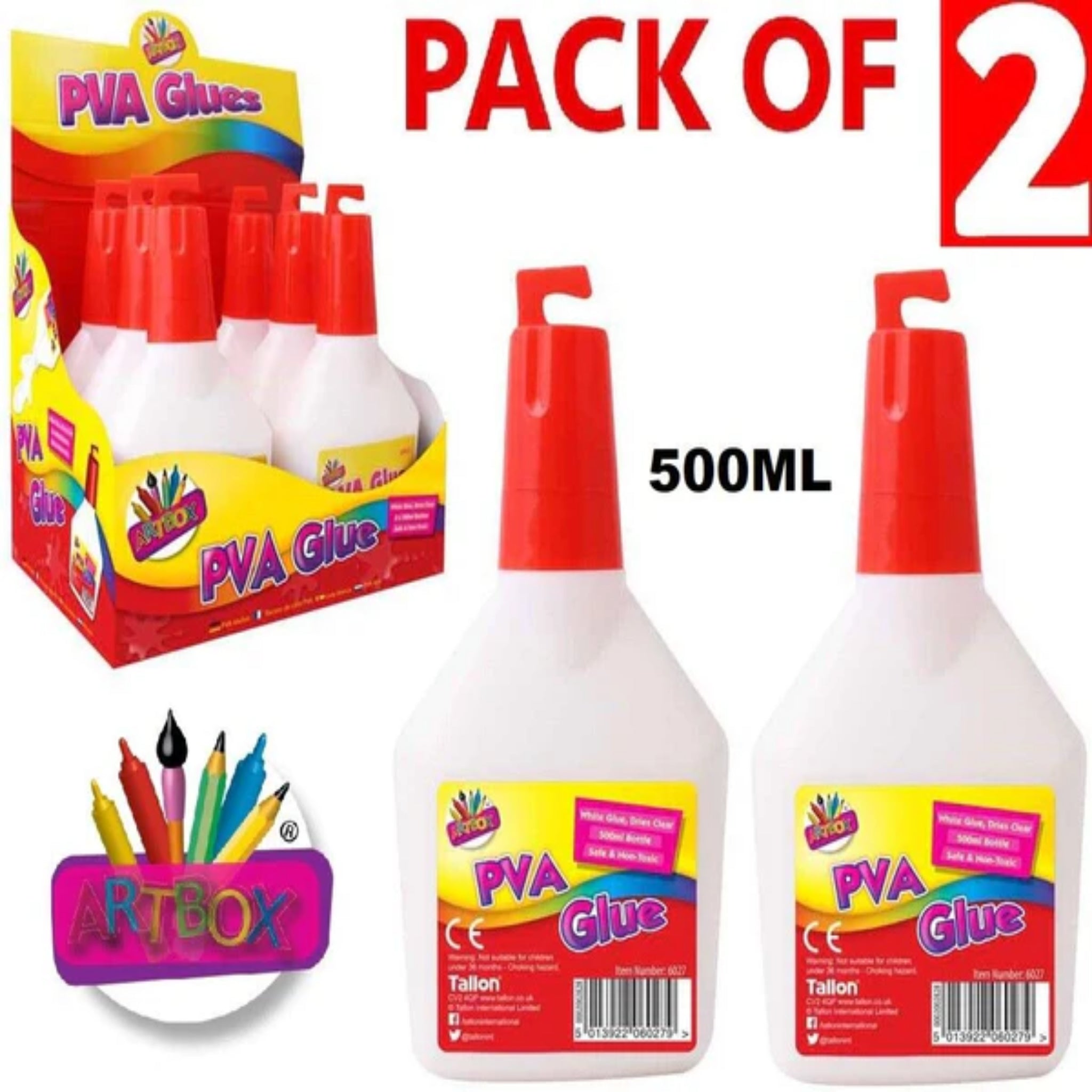Beclen Harp 2x PVA Glue Washable Child Safe Kids School Craft Home Office NON Toxic 500ml
