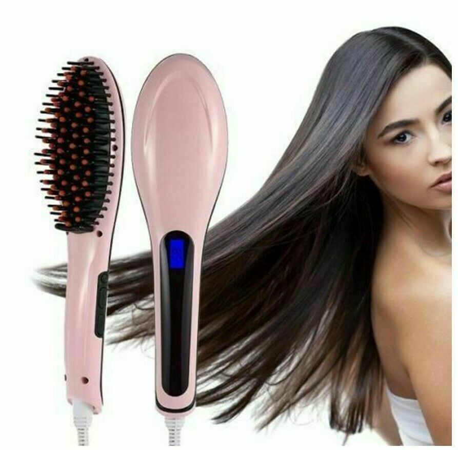 Beclen Harp Pink Professional LCD Display Ceramic Heated Hair Straightening Brush-Perfect Christmas/Xmas Gift