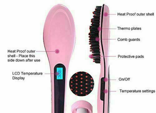 Beclen Harp Pink Professional LCD Display Ceramic Heated Hair Straightening Brush-Perfect Christmas/Xmas Gift