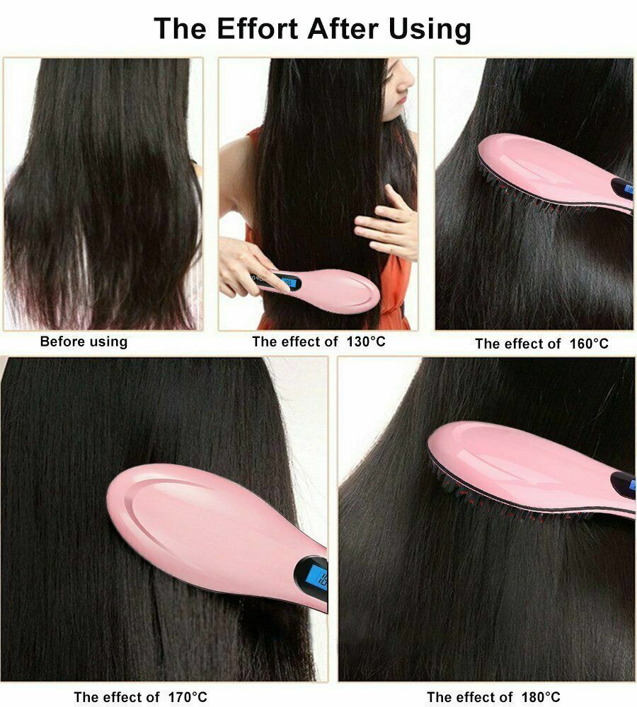 Beclen Harp Pink Professional LCD Display Ceramic Heated Hair Straightening Brush-Perfect Christmas/Xmas Gift