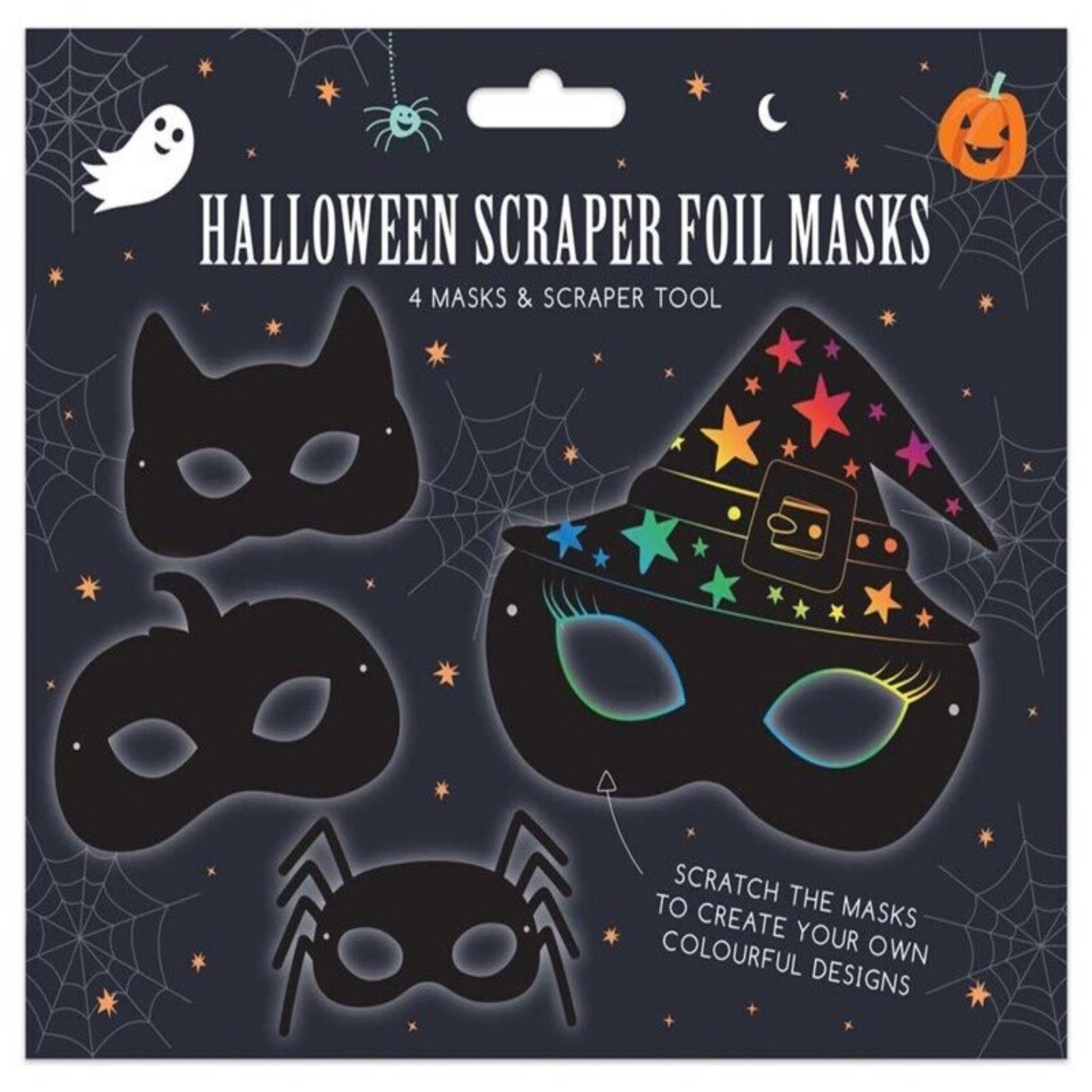 Beclen Harp Pack of 4 Scratch Your Own Halloween Design Scraper Foil Art Masks/ Kids Cute Spooky Crafts Art Design Trick Or Treat