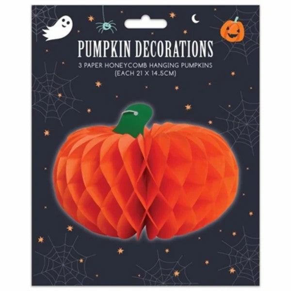 Beclen Harp Halloween 3 Paper Honeycomb Hanging Pumpkin 3D Decorations/ Spooky Fun Tissue Paper Scary Party Coloured Fan Ceiling Door Decor Indoor Outdoor