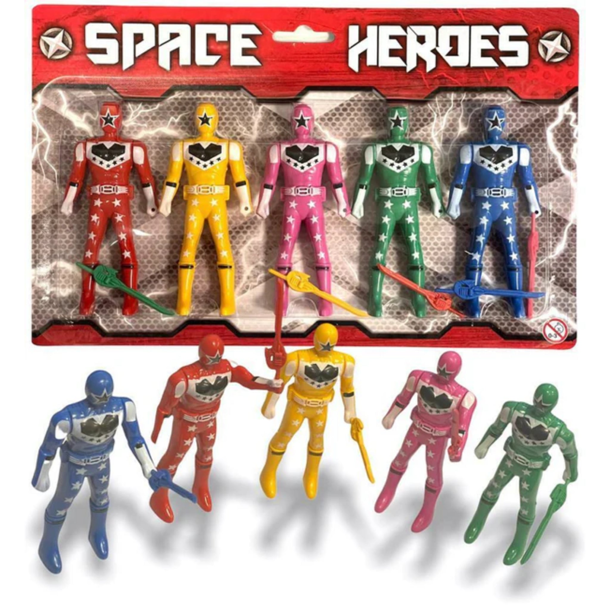 Beclen Harp 5Pcs Kids Space Heroes Action Figures In Blister Pack Party Bag Filler Kandytoys